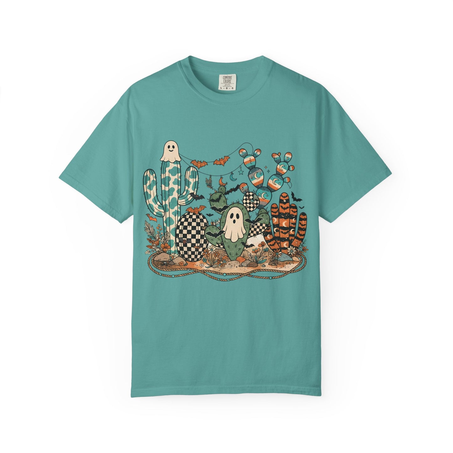 Cactus Patch Halloween T-Shirt — Whimsical Ghosts & Desert Succulents