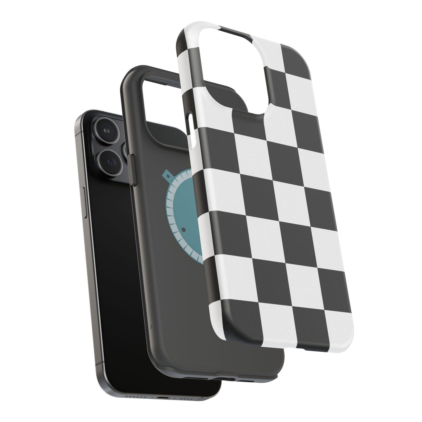 Black & White Checkered Magnetic Impact Phone Case — Shockproof, Wireless Charging Compatible