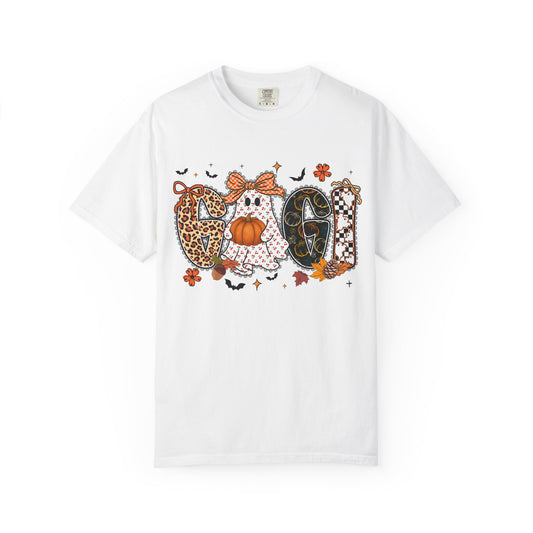 Halloween "Gigi" T-Shirt — Pumpkin, Leopard & Mask Fall Tee