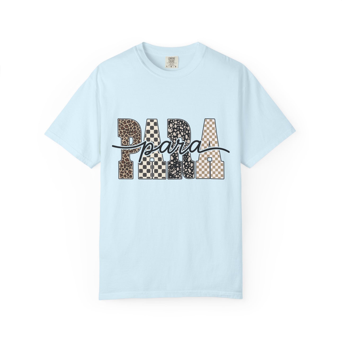 Para T-Shirt — Leopard & Checker Block Letter Graphic Tee