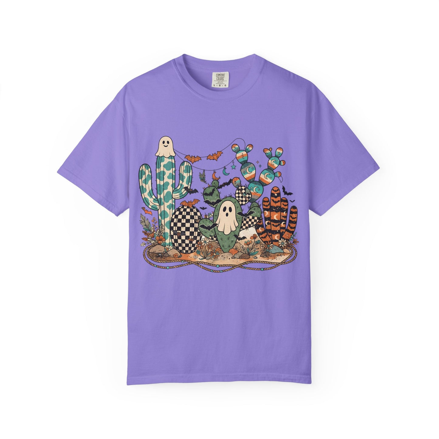 Cactus Patch Halloween T-Shirt — Whimsical Ghosts & Desert Succulents