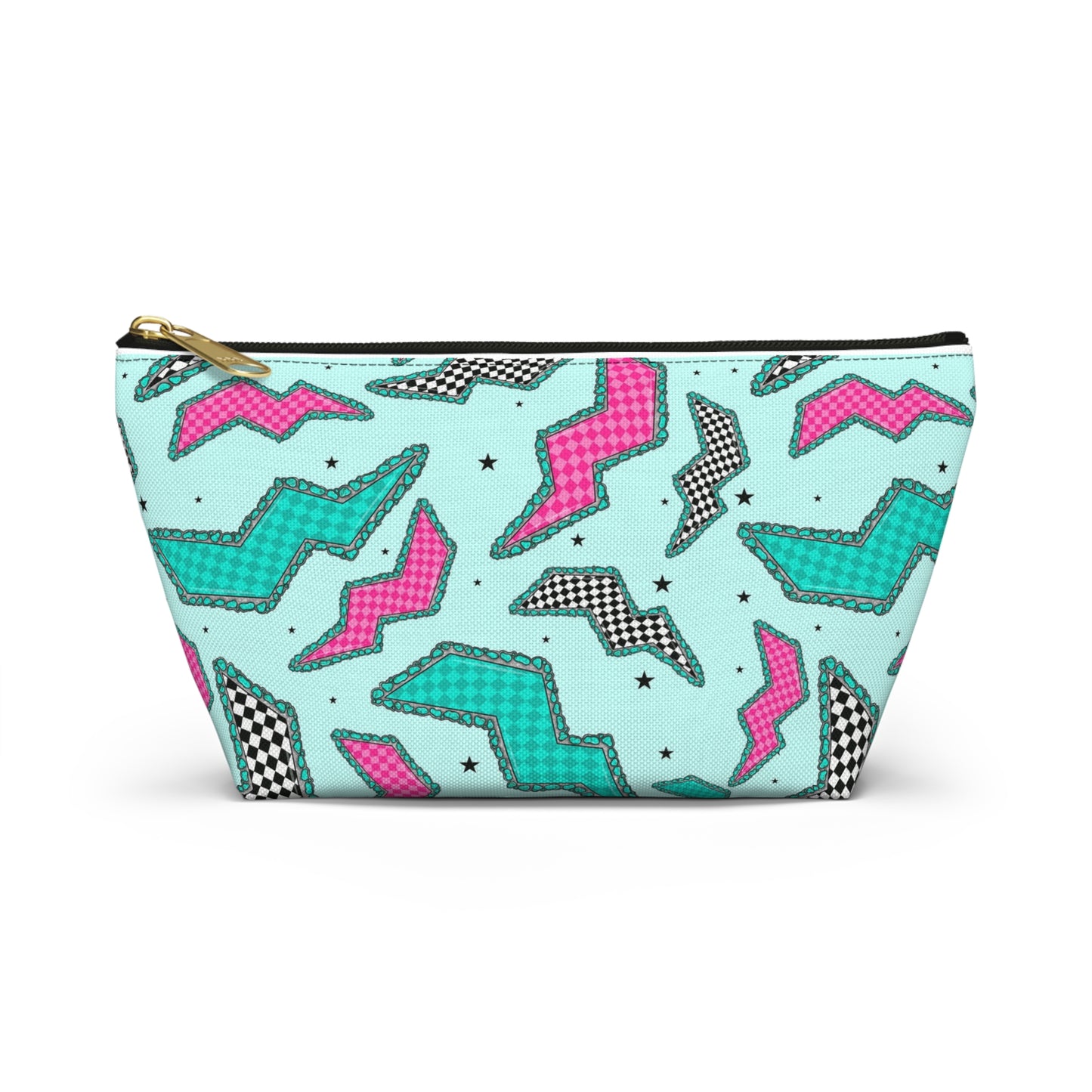Retro 80s Geometric Accessory Pouch – T‑Bottom Makeup & Travel Zip Bag