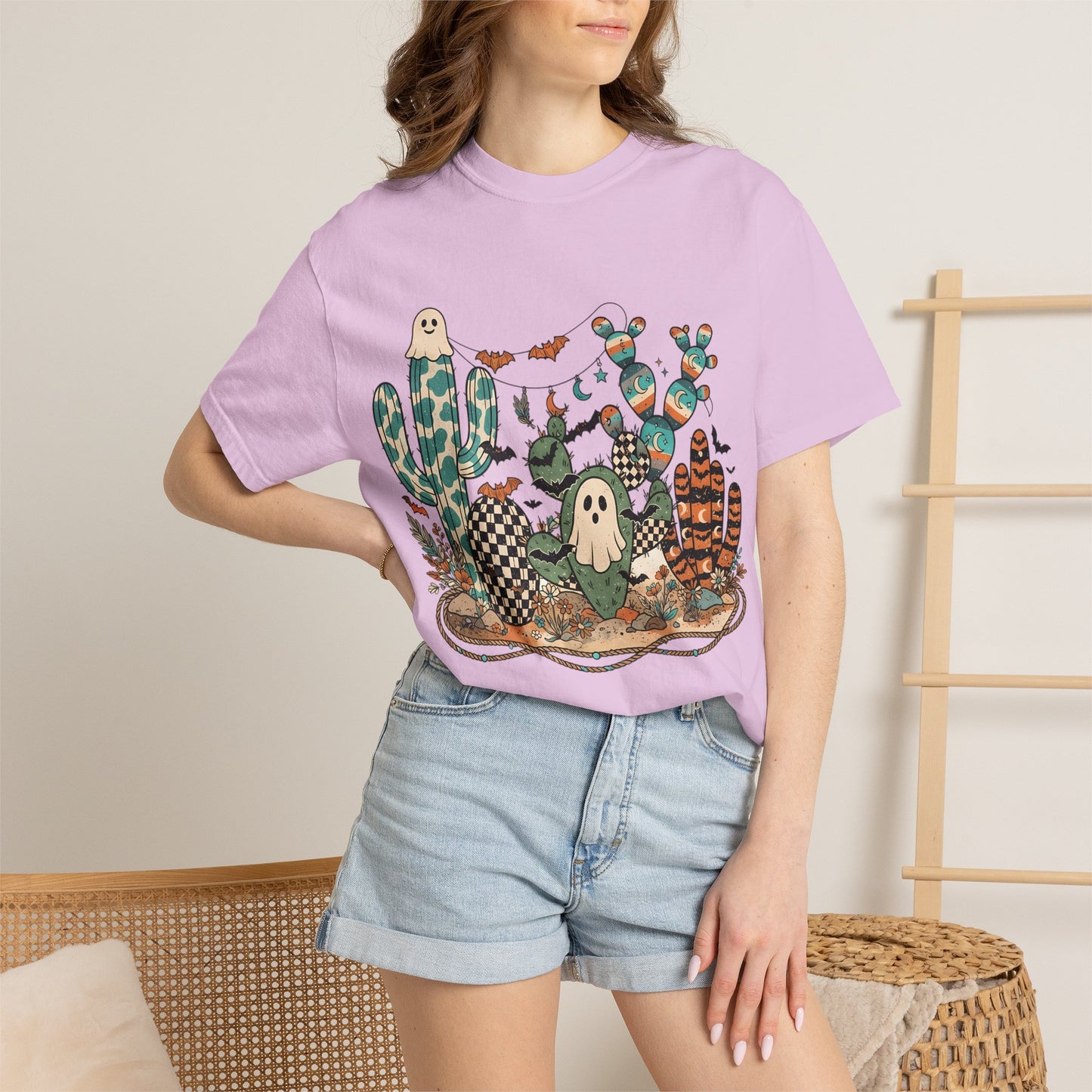 Cactus Patch Halloween T-Shirt — Whimsical Ghosts & Desert Succulents