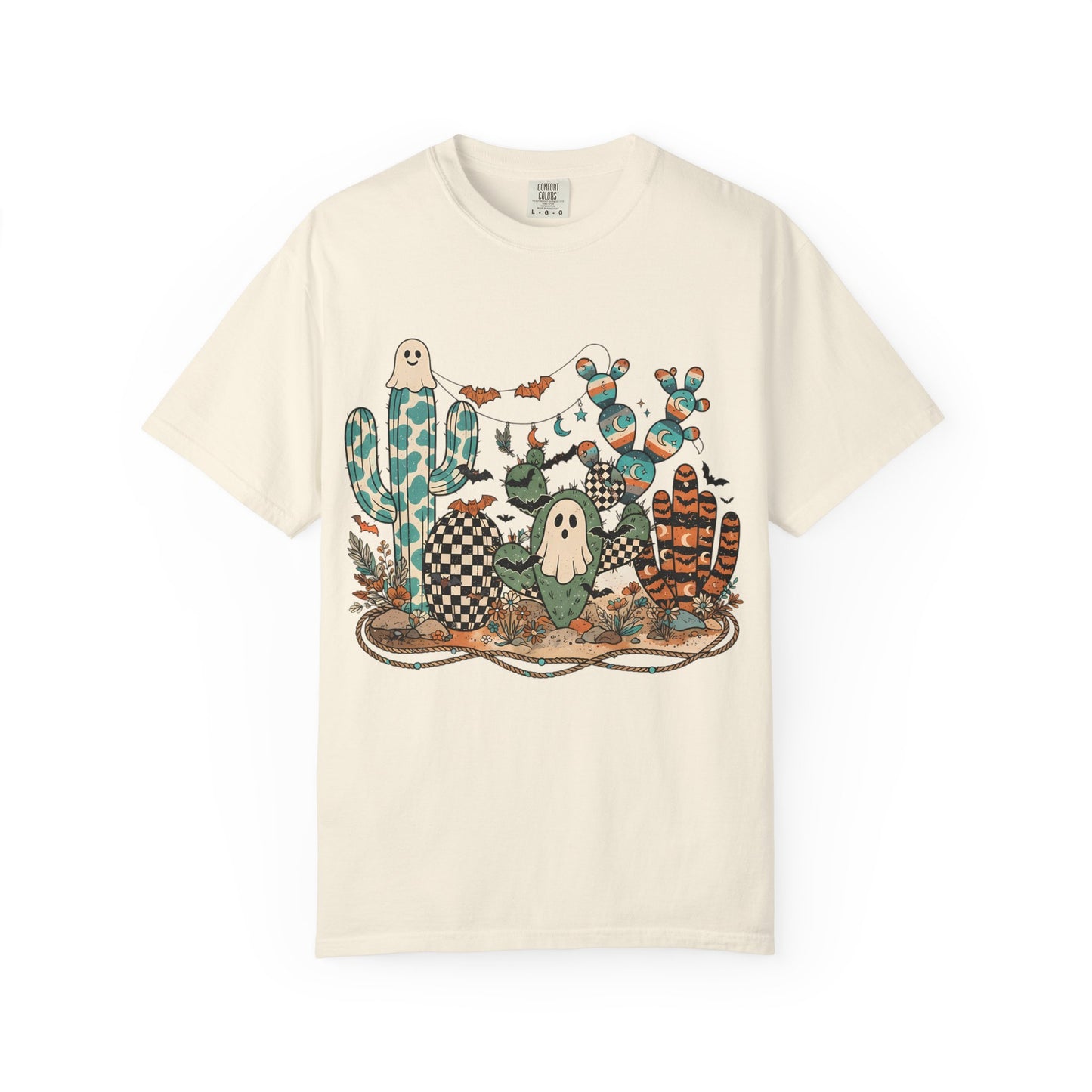 Cactus Patch Halloween T-Shirt — Whimsical Ghosts & Desert Succulents
