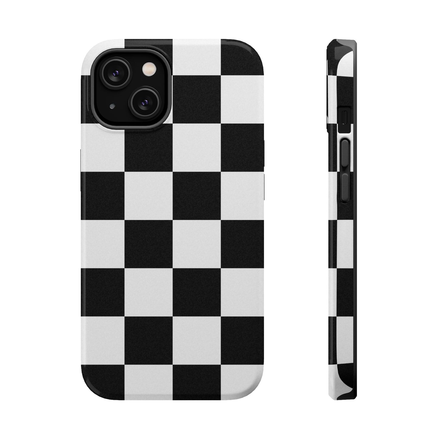 Black & White Checkered Magnetic Impact Phone Case — Shockproof, Wireless Charging Compatible