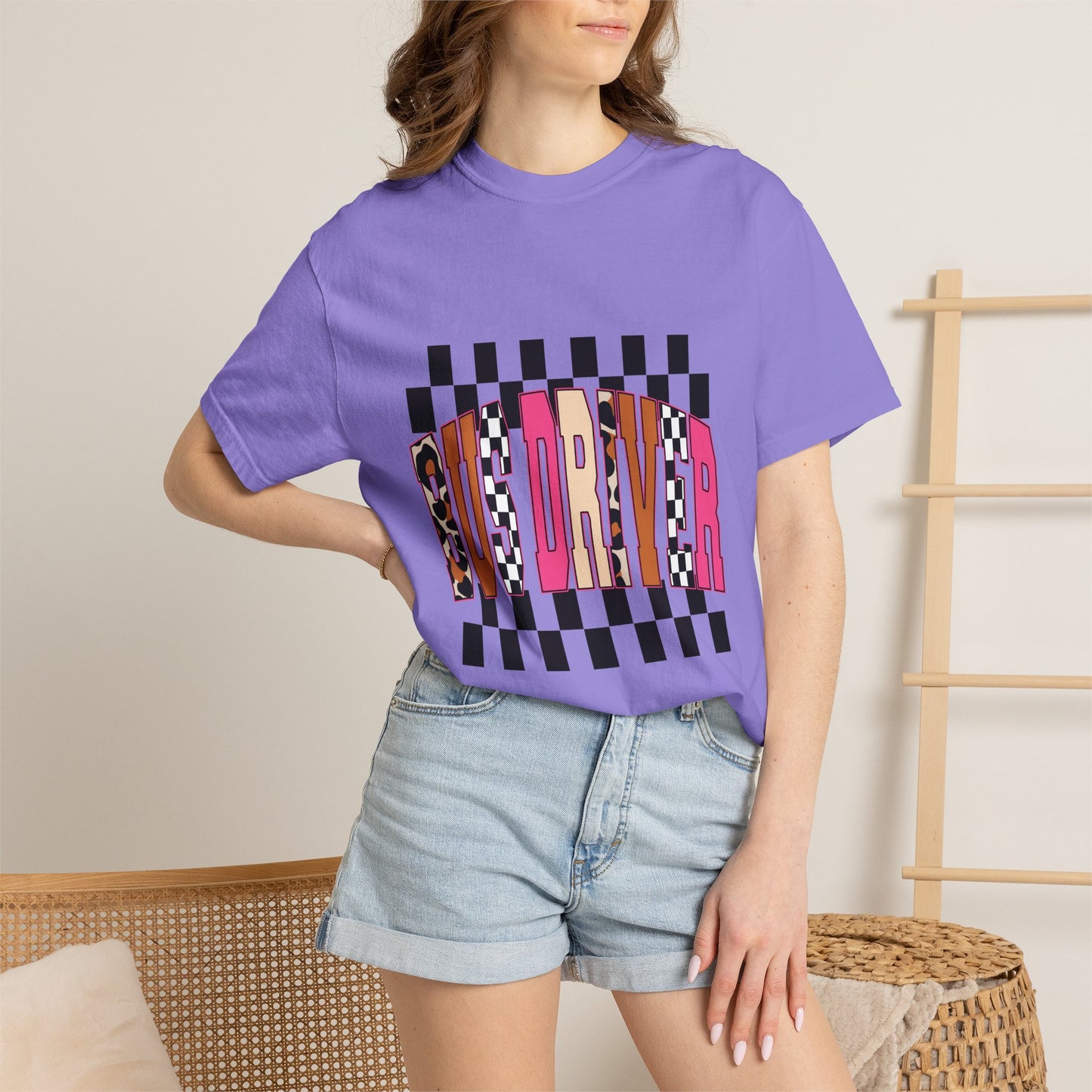 T-Shirt — 'Bus Driver' Checkerboard Graphic Tee (Retro Skate/Punk Vibe)