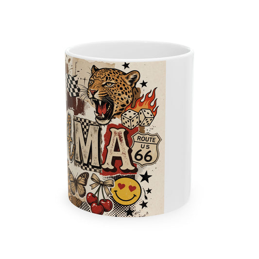 Vintage Tattoo Mom Ceramic Mug — Route 66, Leopard & Skull Retro Coffee Cup (11oz/15oz)