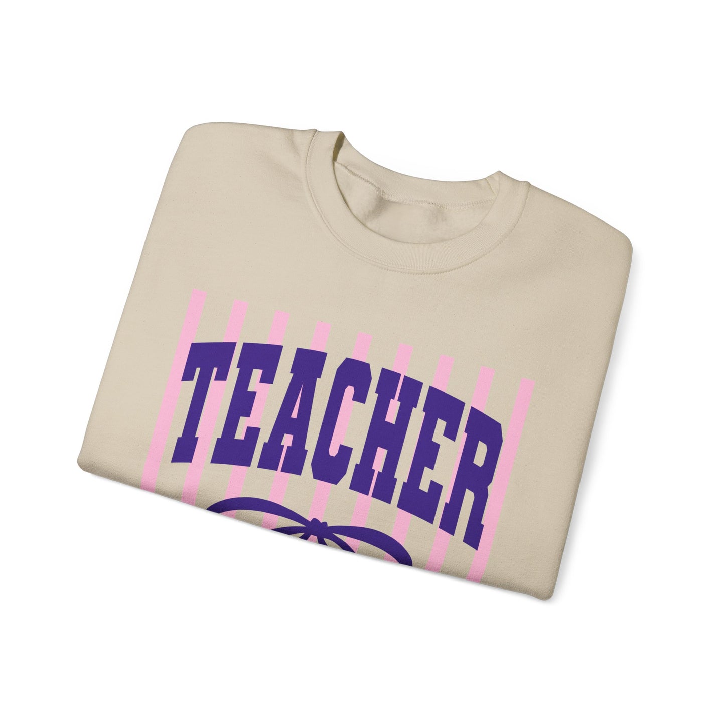 Teacher Crewneck Sweatshirt — Pink Stripes & Bow Design