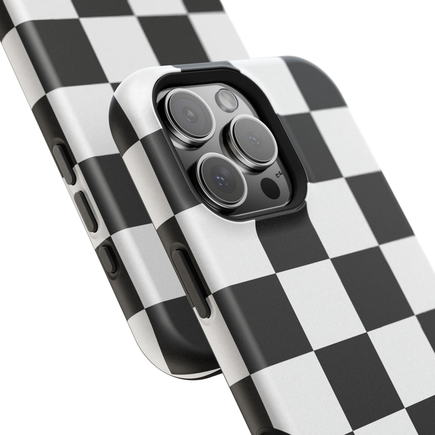 Black & White Checkered Magnetic Impact Phone Case — Shockproof, Wireless Charging Compatible