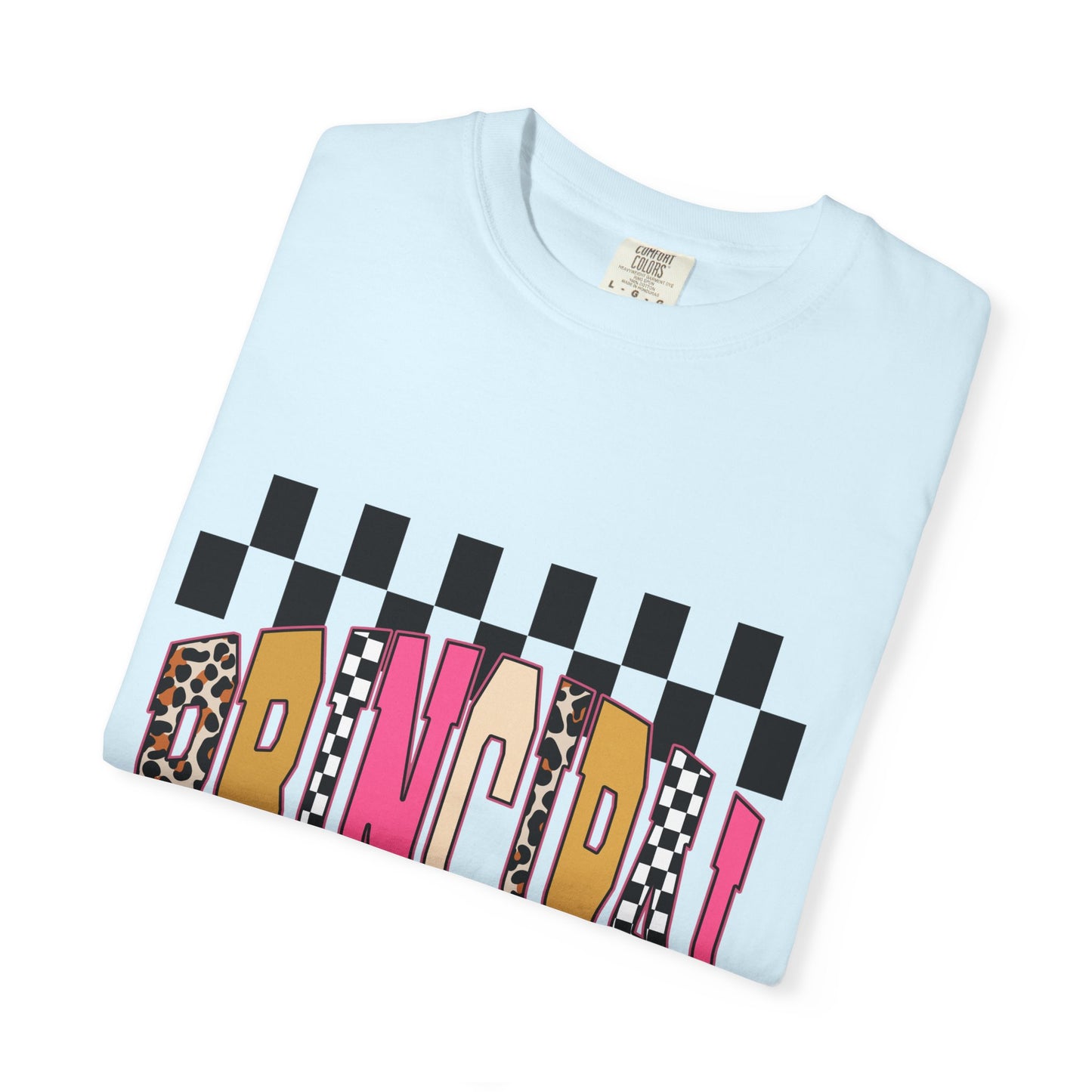 Principal Bow Stripe T‑Shirt — Cute Pink & Navy Teacher Tee