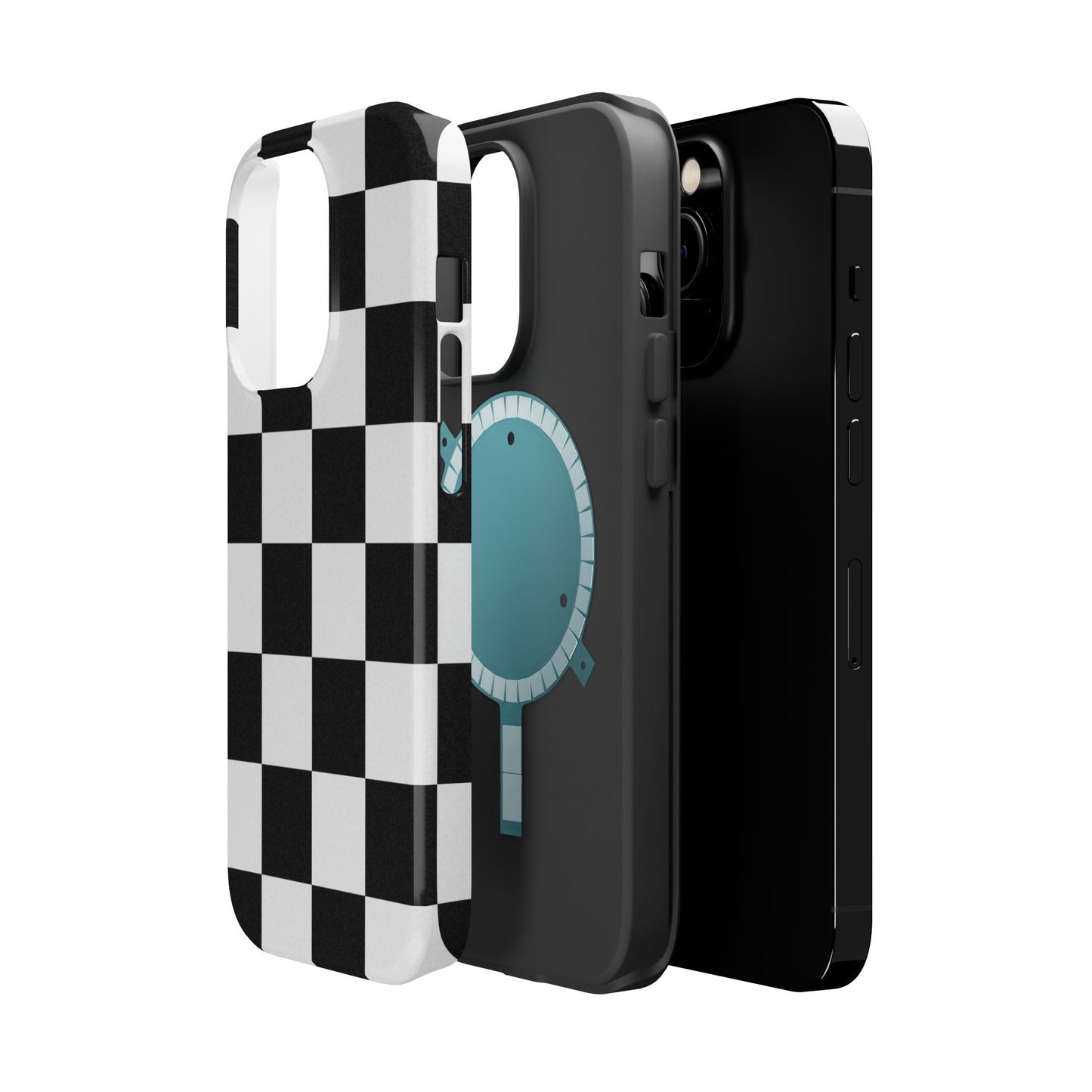 Black & White Checkered Magnetic Impact Phone Case — Shockproof, Wireless Charging Compatible