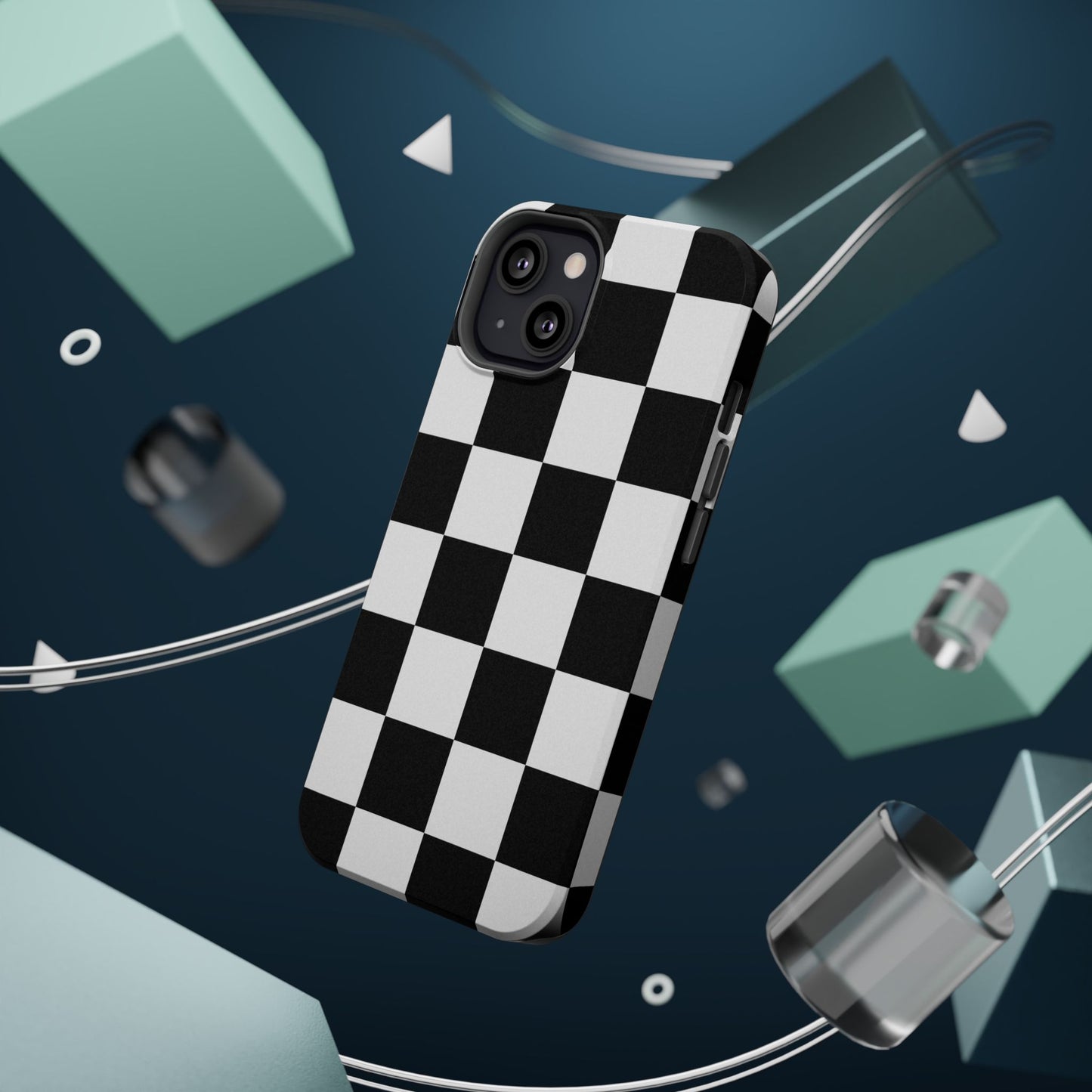 Black & White Checkered Magnetic Impact Phone Case — Shockproof, Wireless Charging Compatible