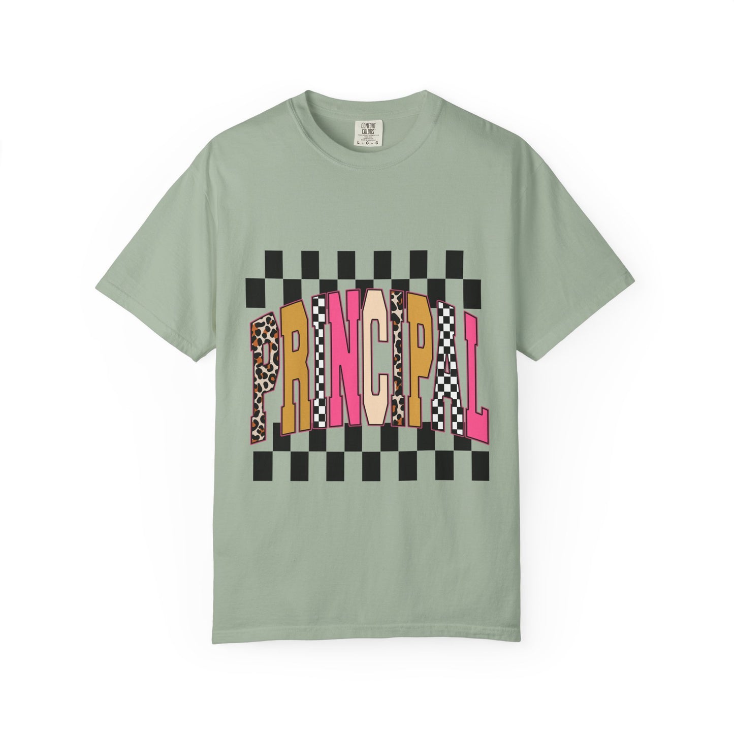 Principal Bow Stripe T‑Shirt — Cute Pink & Navy Teacher Tee