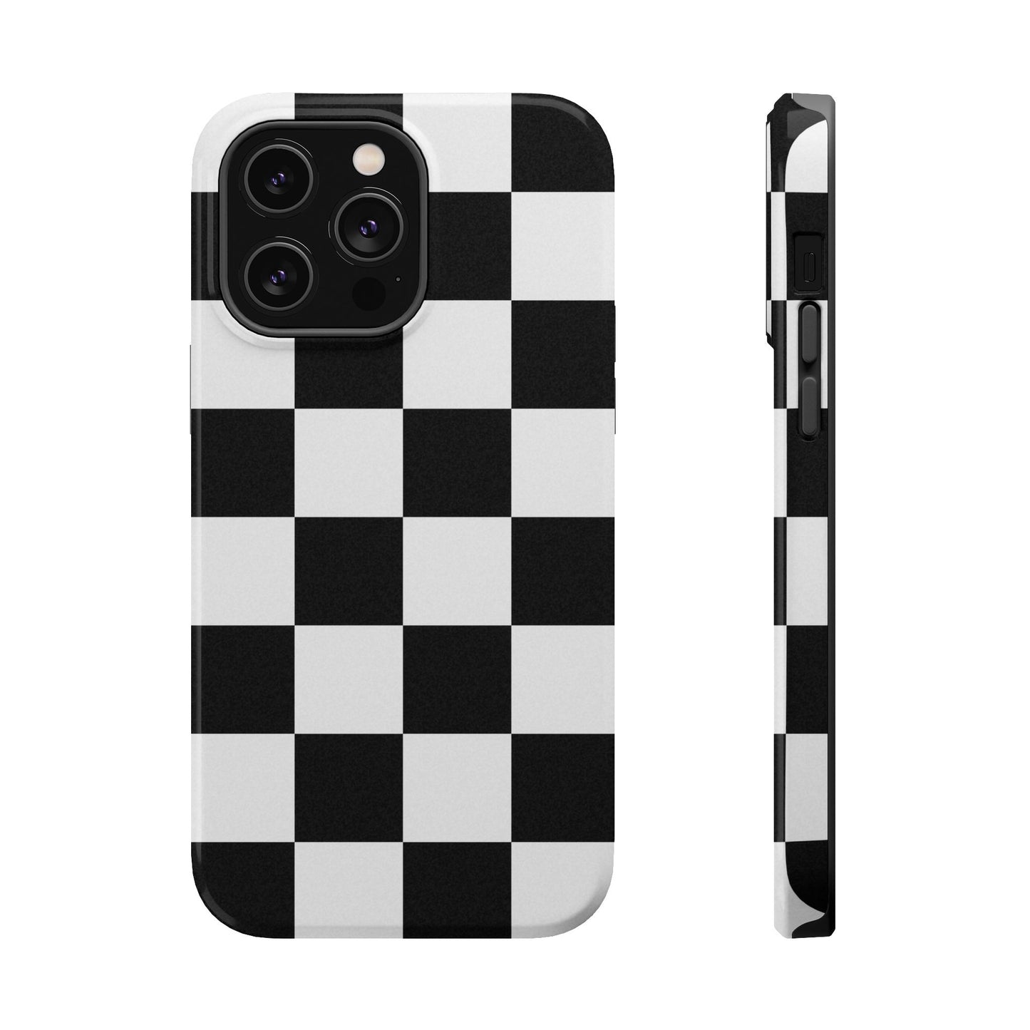 Black & White Checkered Magnetic Impact Phone Case — Shockproof, Wireless Charging Compatible