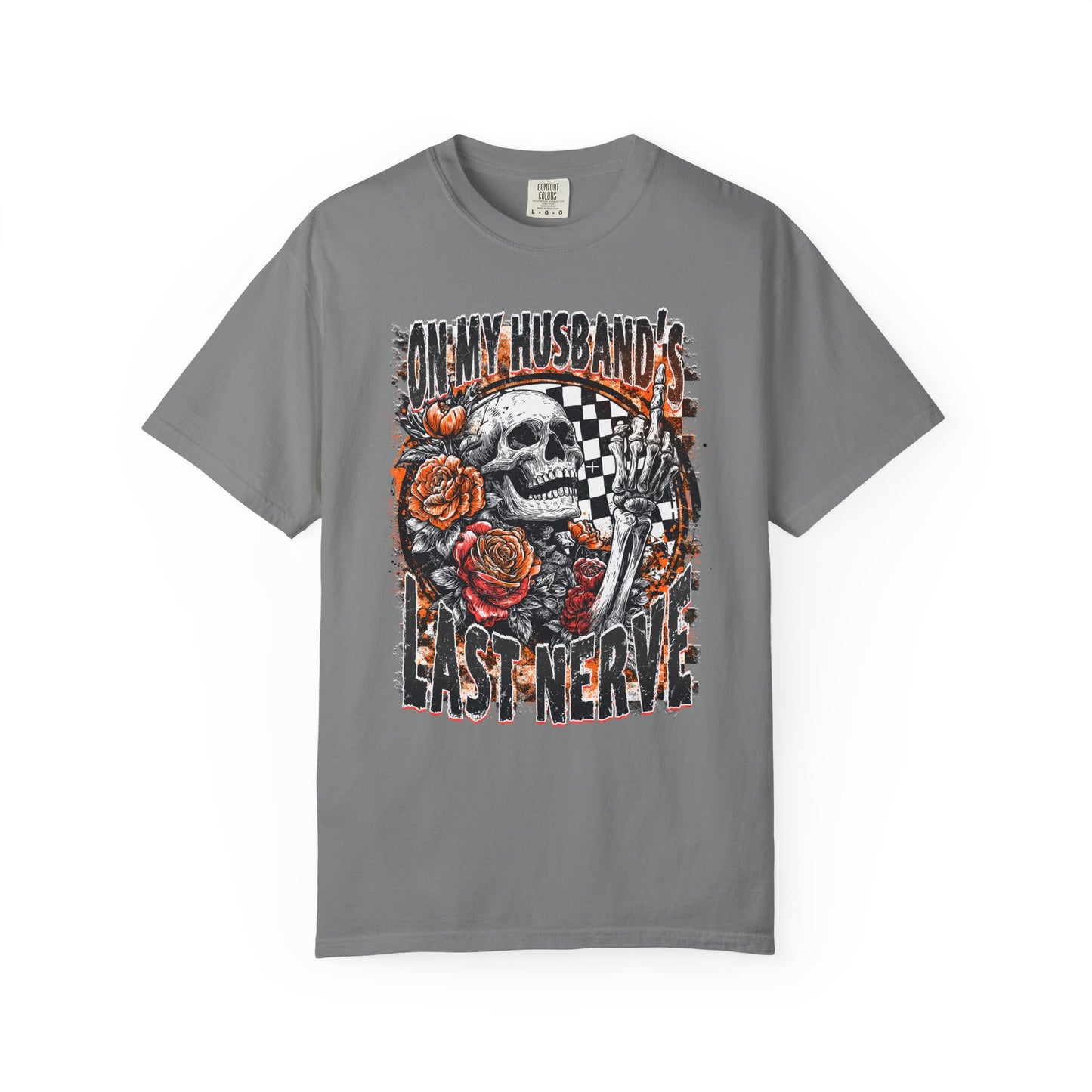 Easy Nerve T-Shirt — Skull, Roses & Racing Flag Graphic Tee