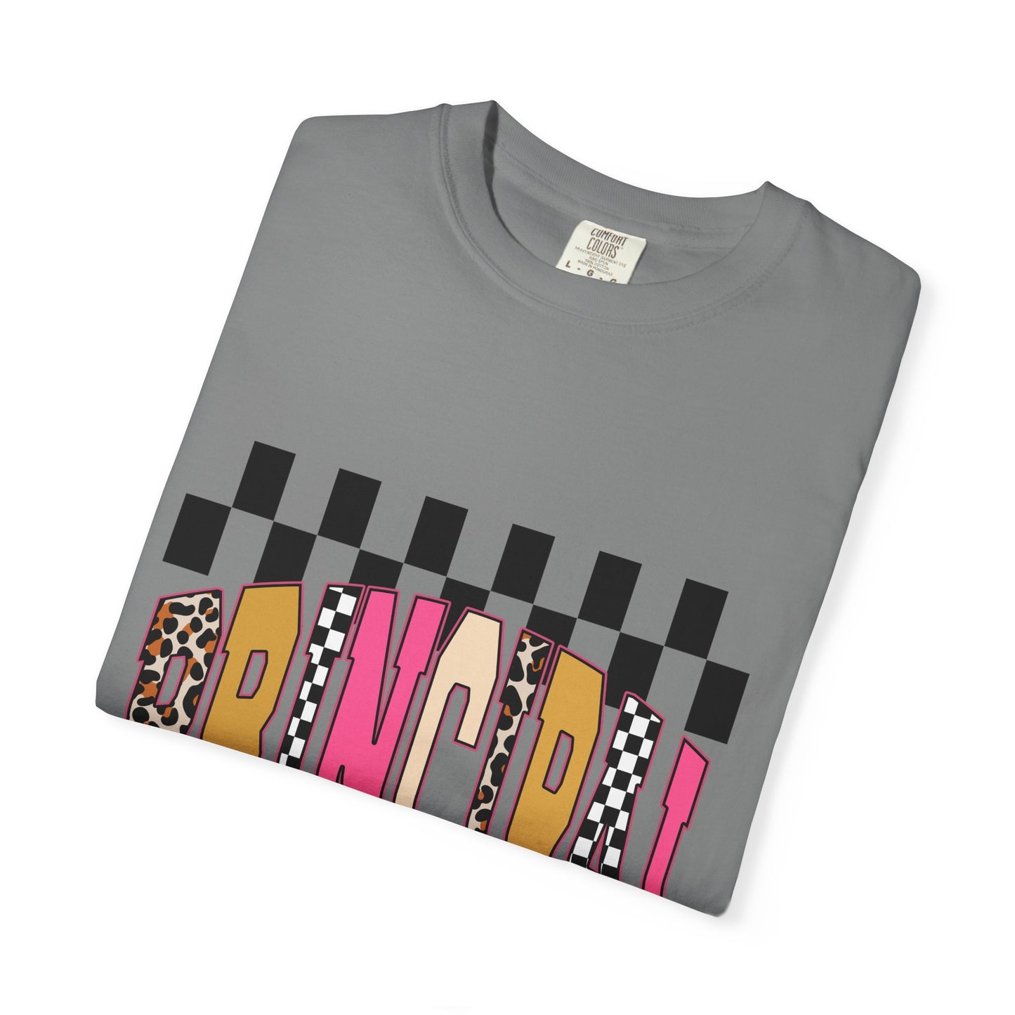 Principal Bow Stripe T‑Shirt — Cute Pink & Navy Teacher Tee