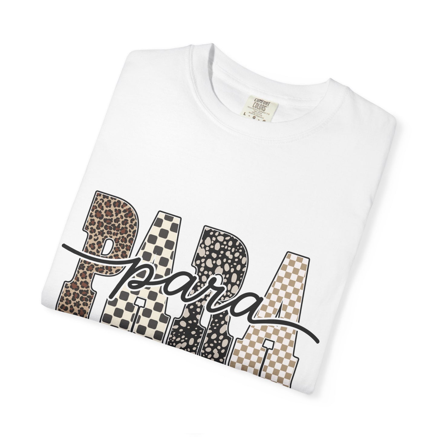 Para T-Shirt — Leopard & Checker Block Letter Graphic Tee