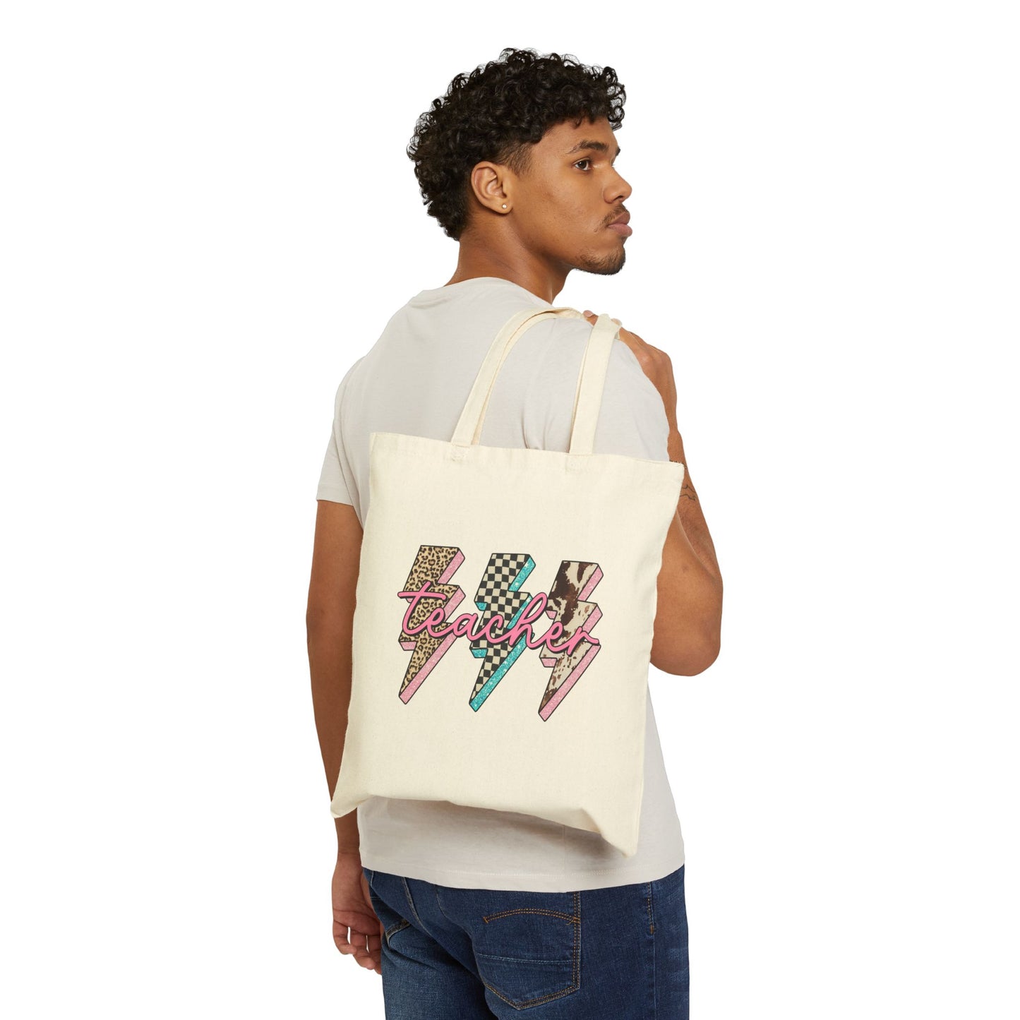 Teacher Lightning Bolt Canvas Tote — Cute Retro Pattern Teacher Gift Bag