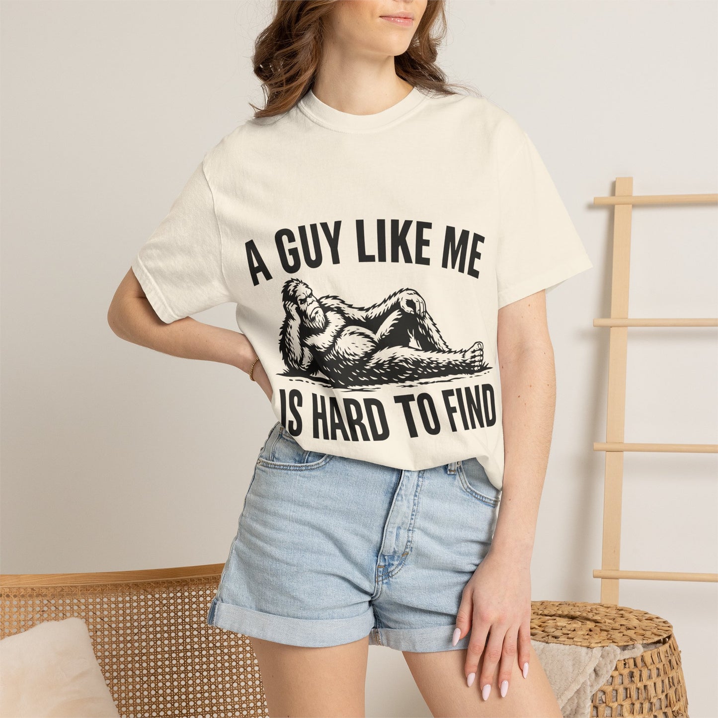 Graphic T-Shirt — “A Guy Like Me Is Hard to Find” Vintage Reclining Figure Tee