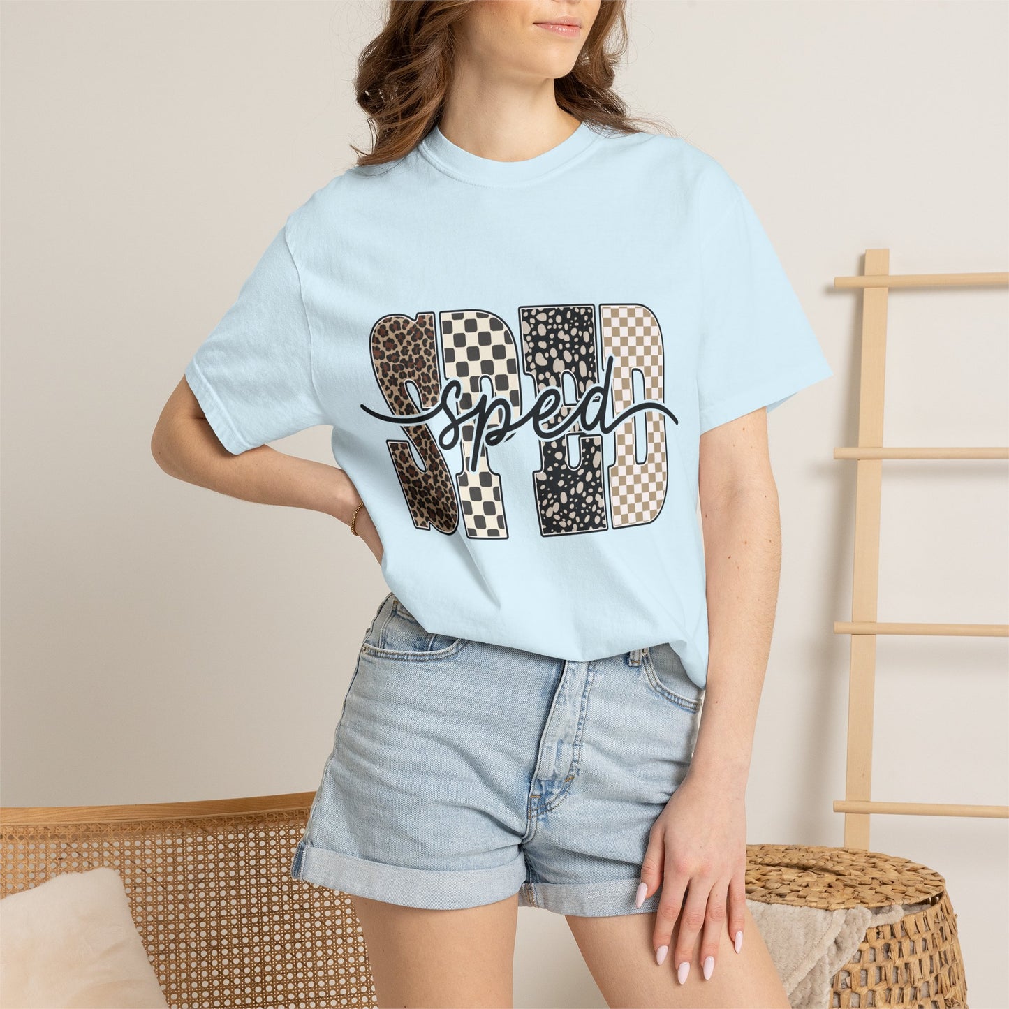 Sped Leopard & Checker Tee — Graphic Retro Racing T-Shirt