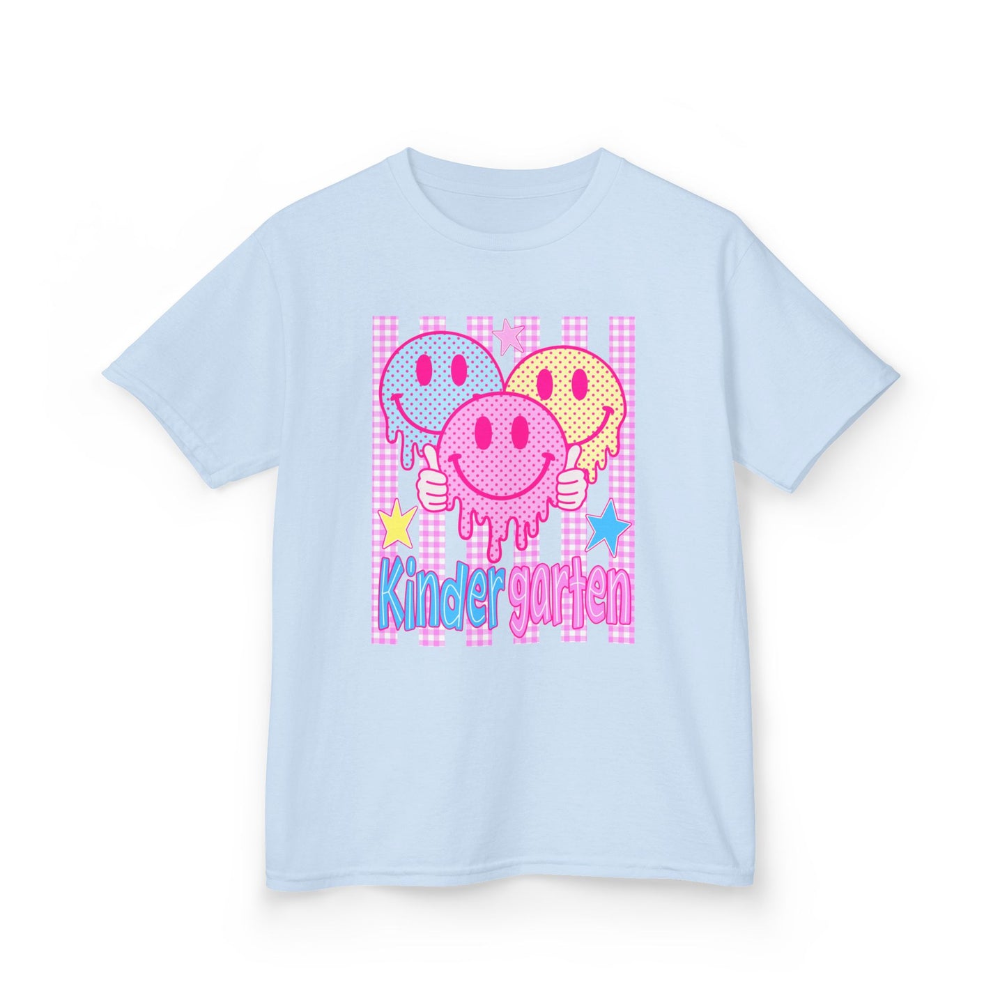 Kids Tee — Colorful Drippy Smiley 'Kindergarten' Back-to-School Shirt