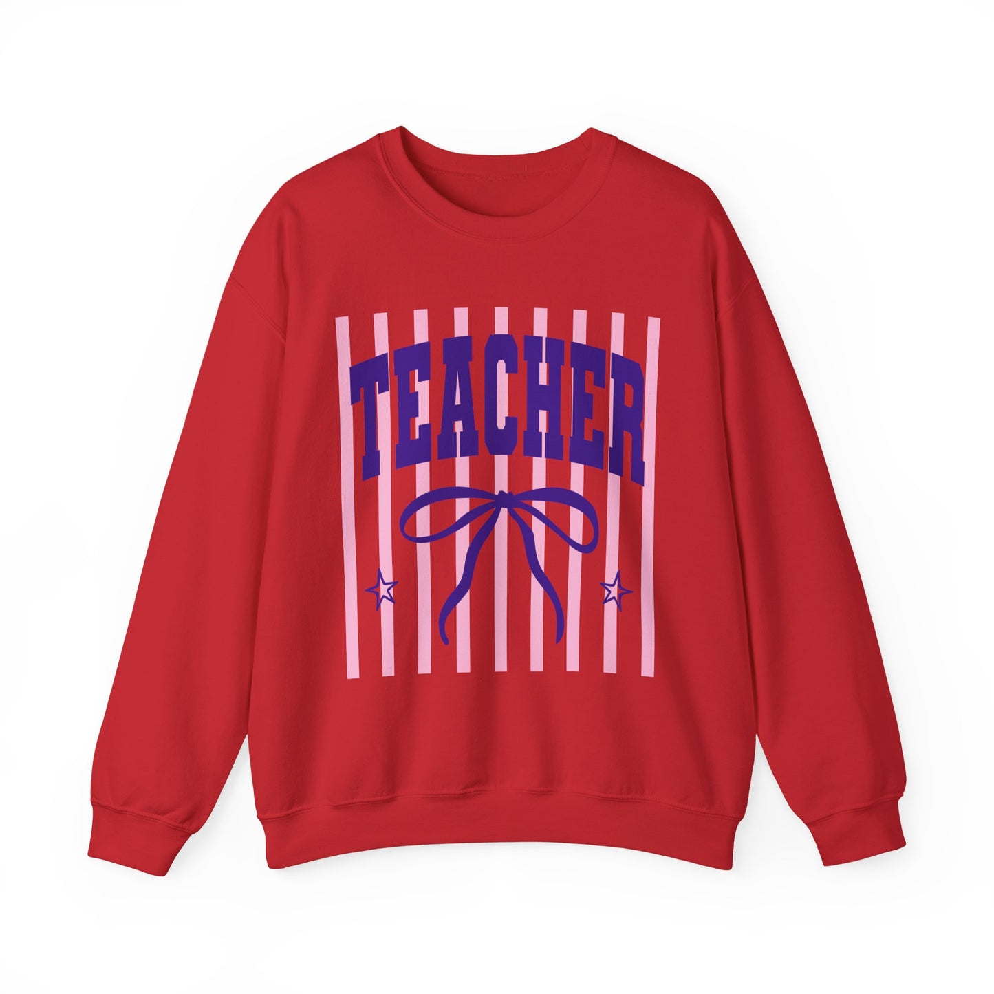 Teacher Crewneck Sweatshirt — Pink Stripes & Bow Design