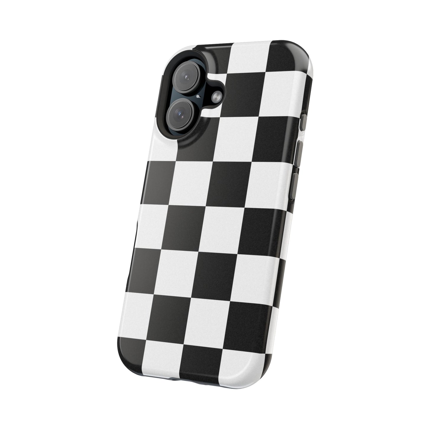 Black & White Checkered Magnetic Impact Phone Case — Shockproof, Wireless Charging Compatible