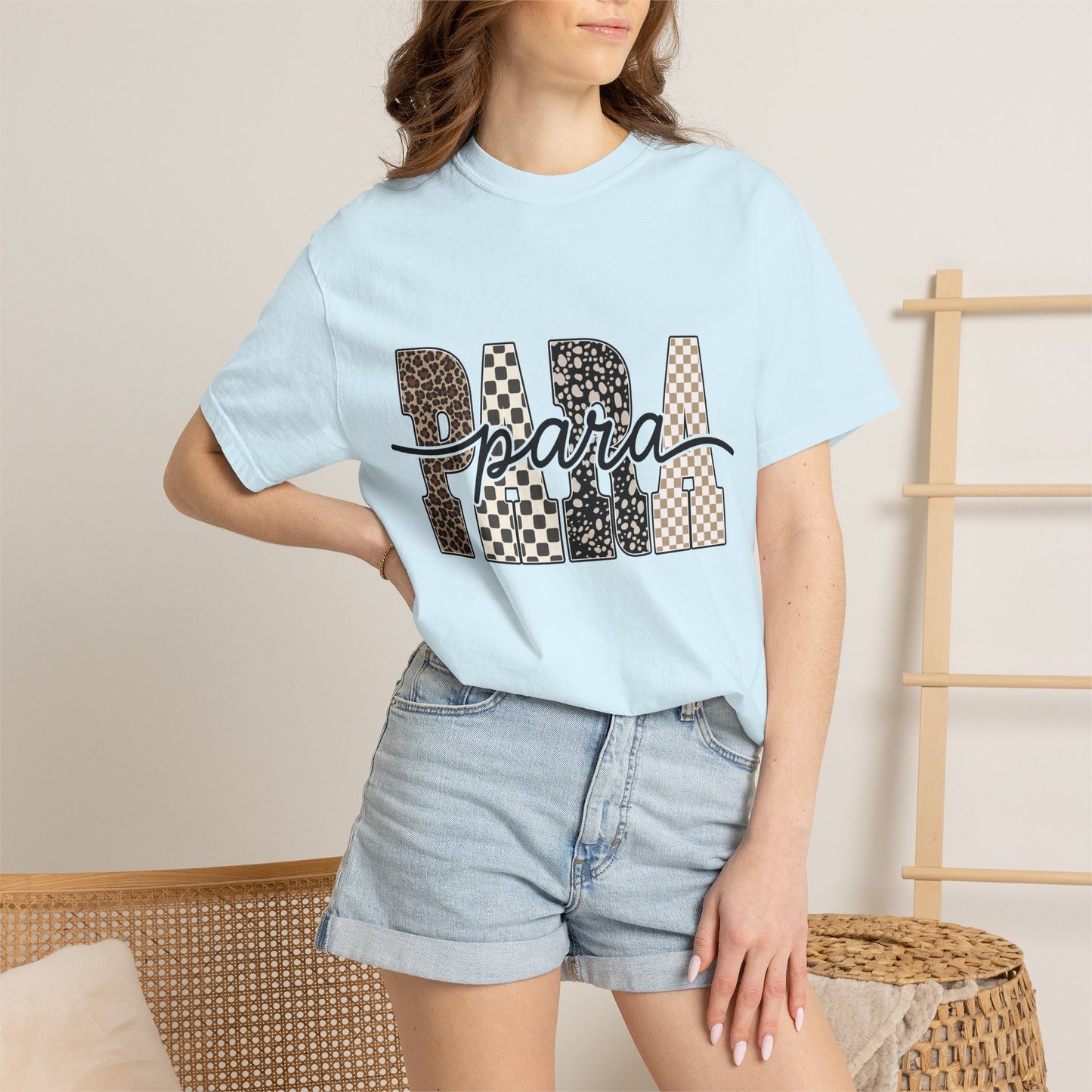 Para T-Shirt — Leopard & Checker Block Letter Graphic Tee