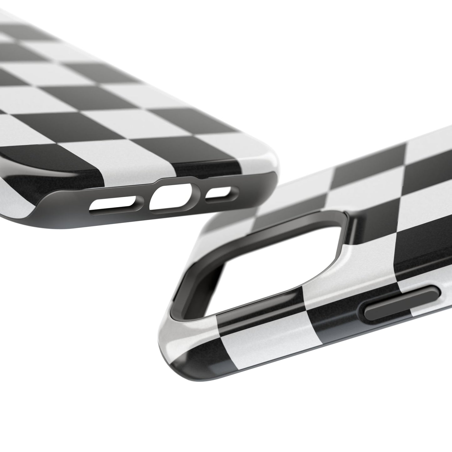 Black & White Checkered Magnetic Impact Phone Case — Shockproof, Wireless Charging Compatible