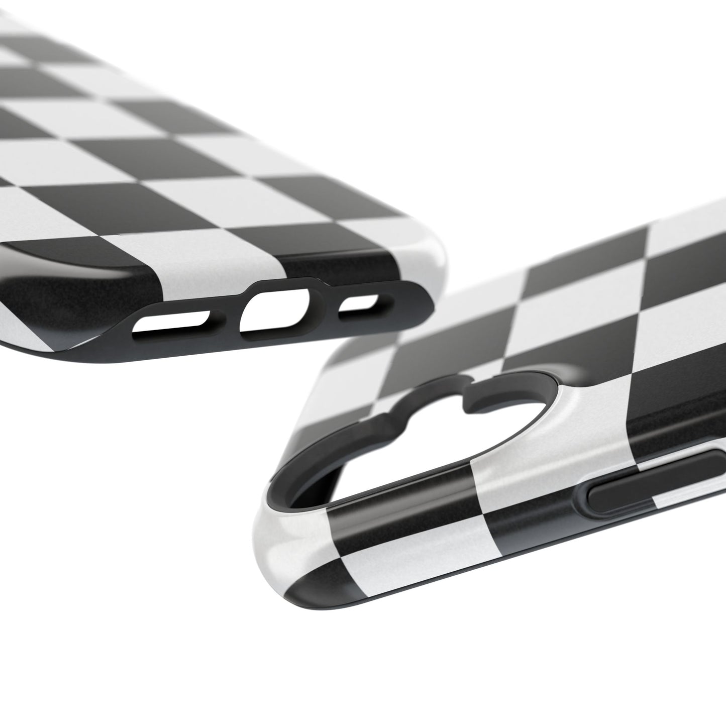 Black & White Checkered Magnetic Impact Phone Case — Shockproof, Wireless Charging Compatible