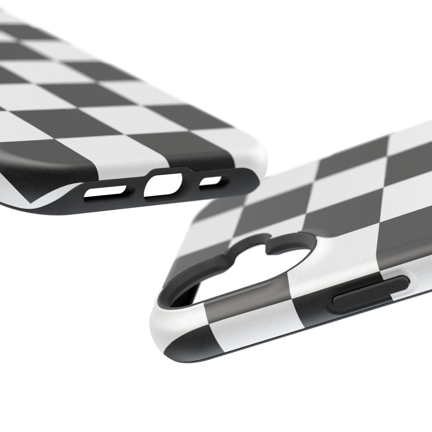 Black & White Checkered Magnetic Impact Phone Case — Shockproof, Wireless Charging Compatible