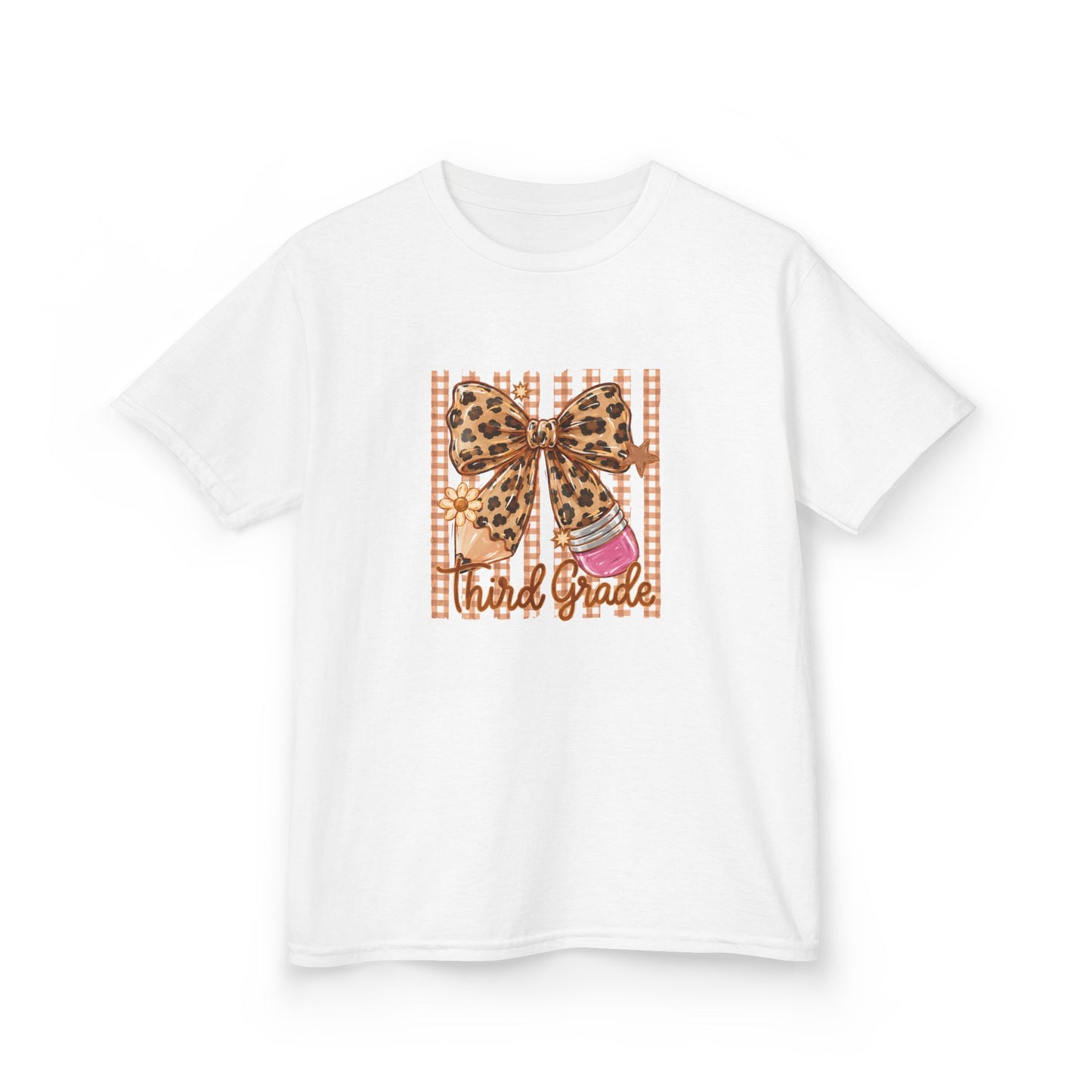 Third Grade Leopard Bow Kids Tee