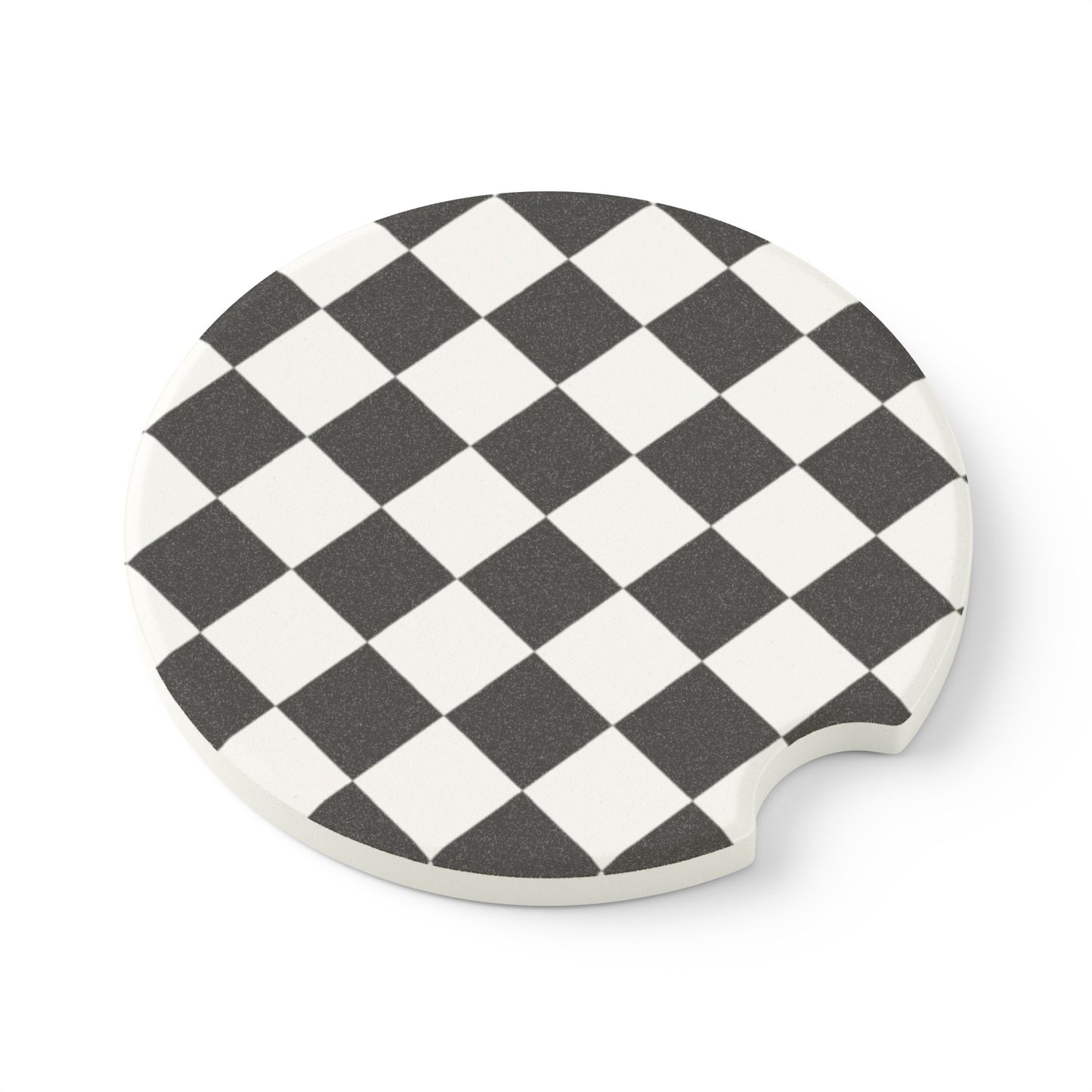 Checkerboard Soapstone Car Coaster — Black & White Racing Grid Car Cup Holder Insert