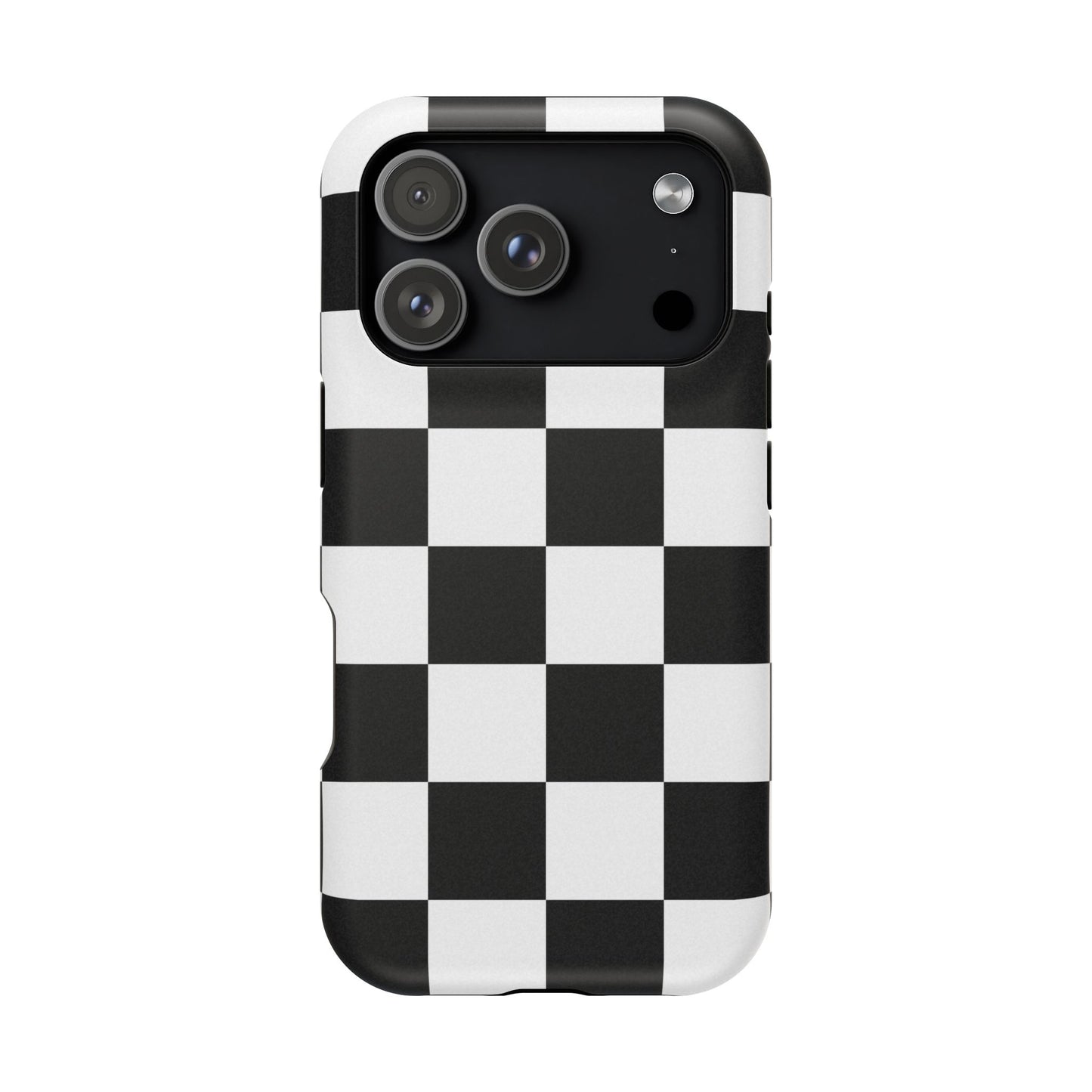 Black & White Checkered Magnetic Impact Phone Case — Shockproof, Wireless Charging Compatible