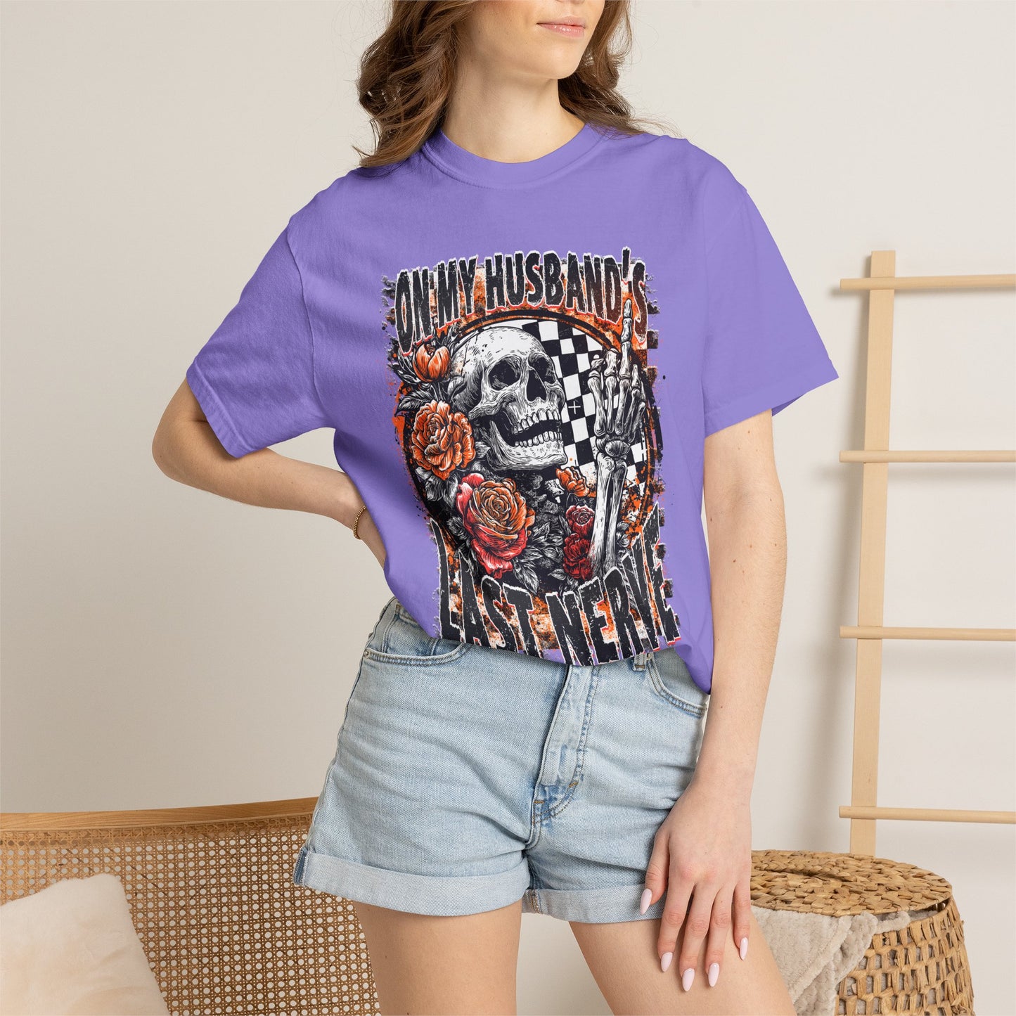 Easy Nerve T-Shirt — Skull, Roses & Racing Flag Graphic Tee