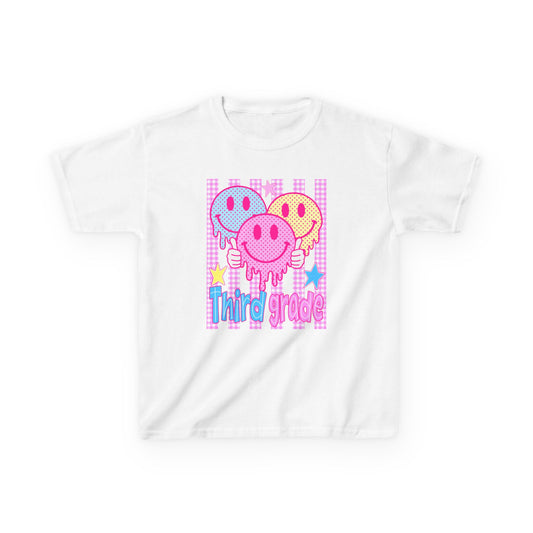 Third Grade Smiley Balloons Kids T‑Shirt — Cute Drippy Neon Design