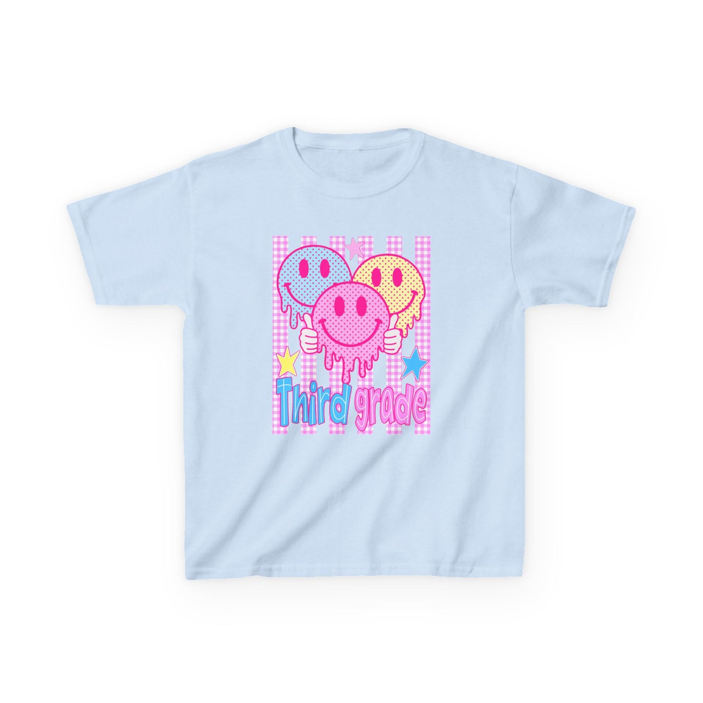 Third Grade Smiley Balloons Kids T‑Shirt — Cute Drippy Neon Design