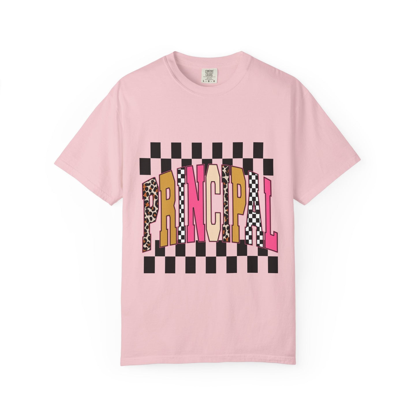 Principal Bow Stripe T‑Shirt — Cute Pink & Navy Teacher Tee