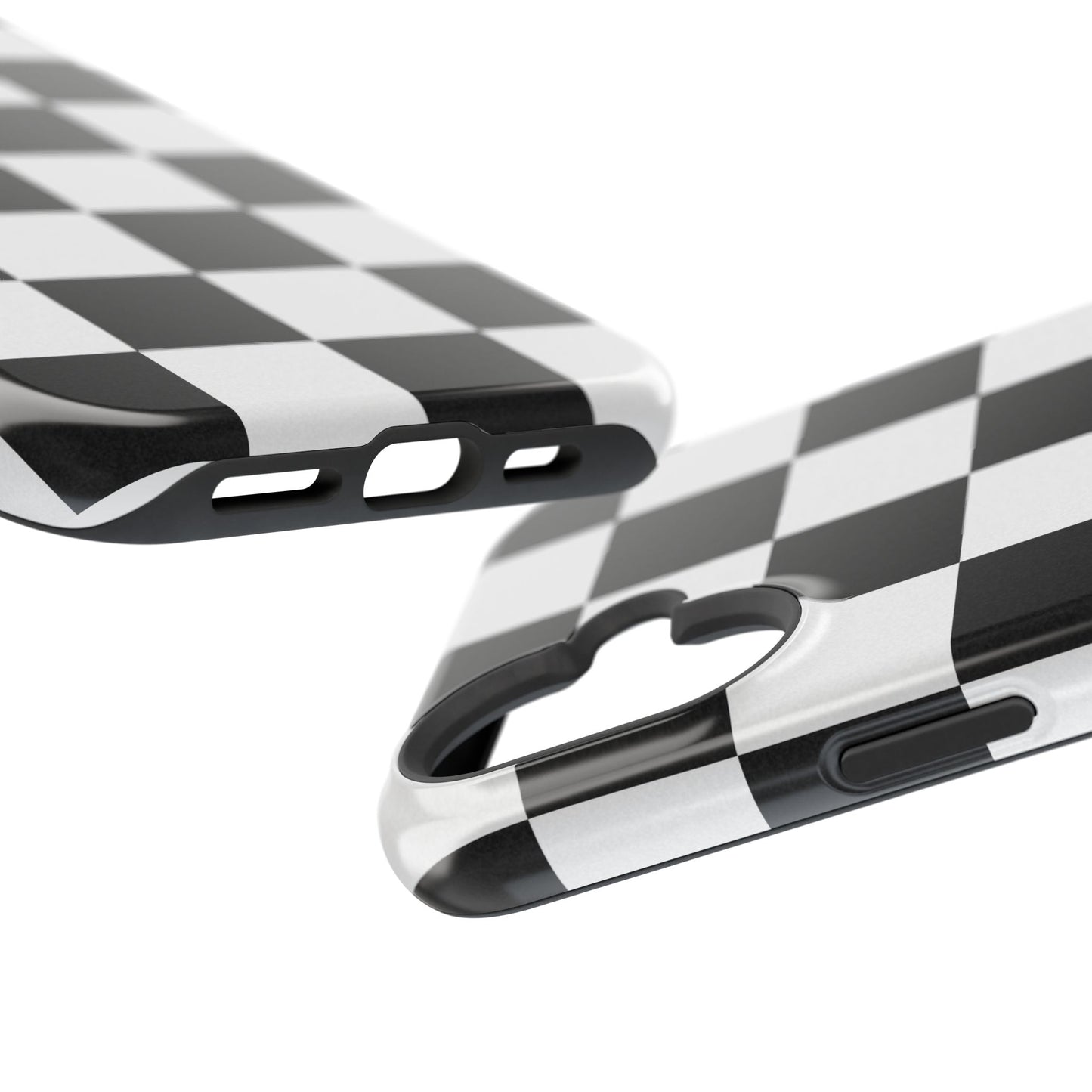 Black & White Checkered Magnetic Impact Phone Case — Shockproof, Wireless Charging Compatible