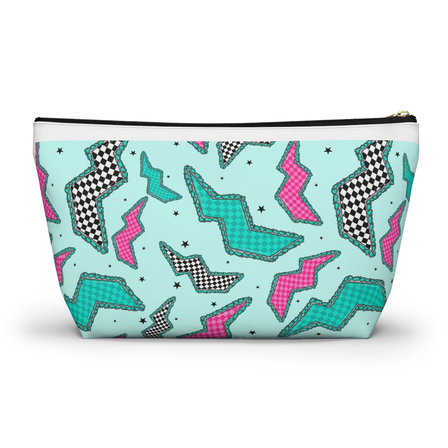 Retro 80s Geometric Accessory Pouch – T‑Bottom Makeup & Travel Zip Bag
