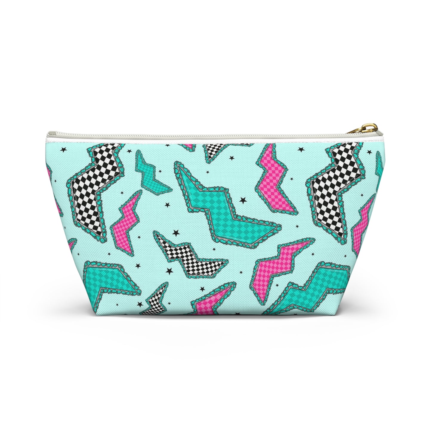 Retro 80s Geometric Accessory Pouch – T‑Bottom Makeup & Travel Zip Bag