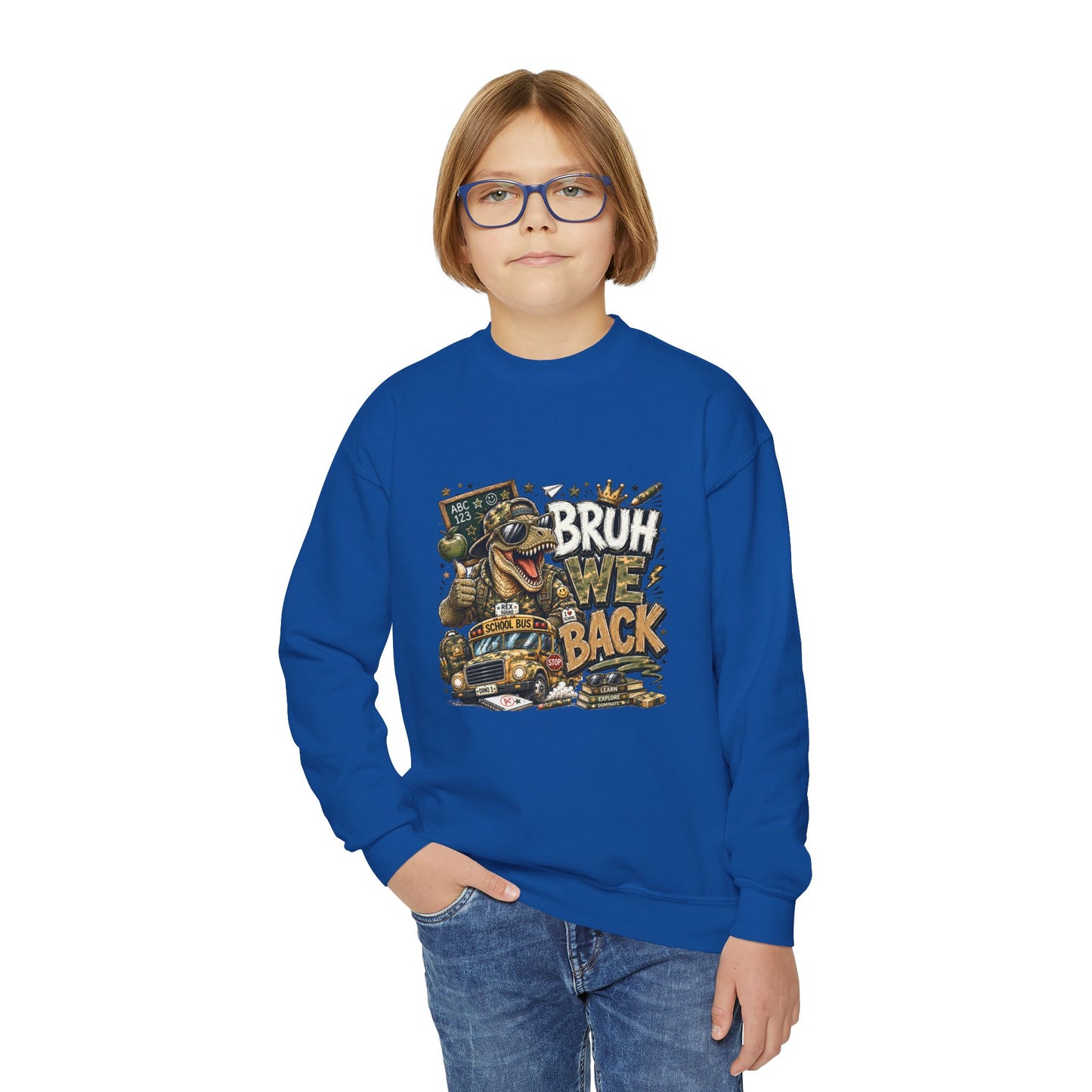 Youth Crewneck Sweatshirt - 'Bruh We Back' Retro Skate Graphic Sweatshirt