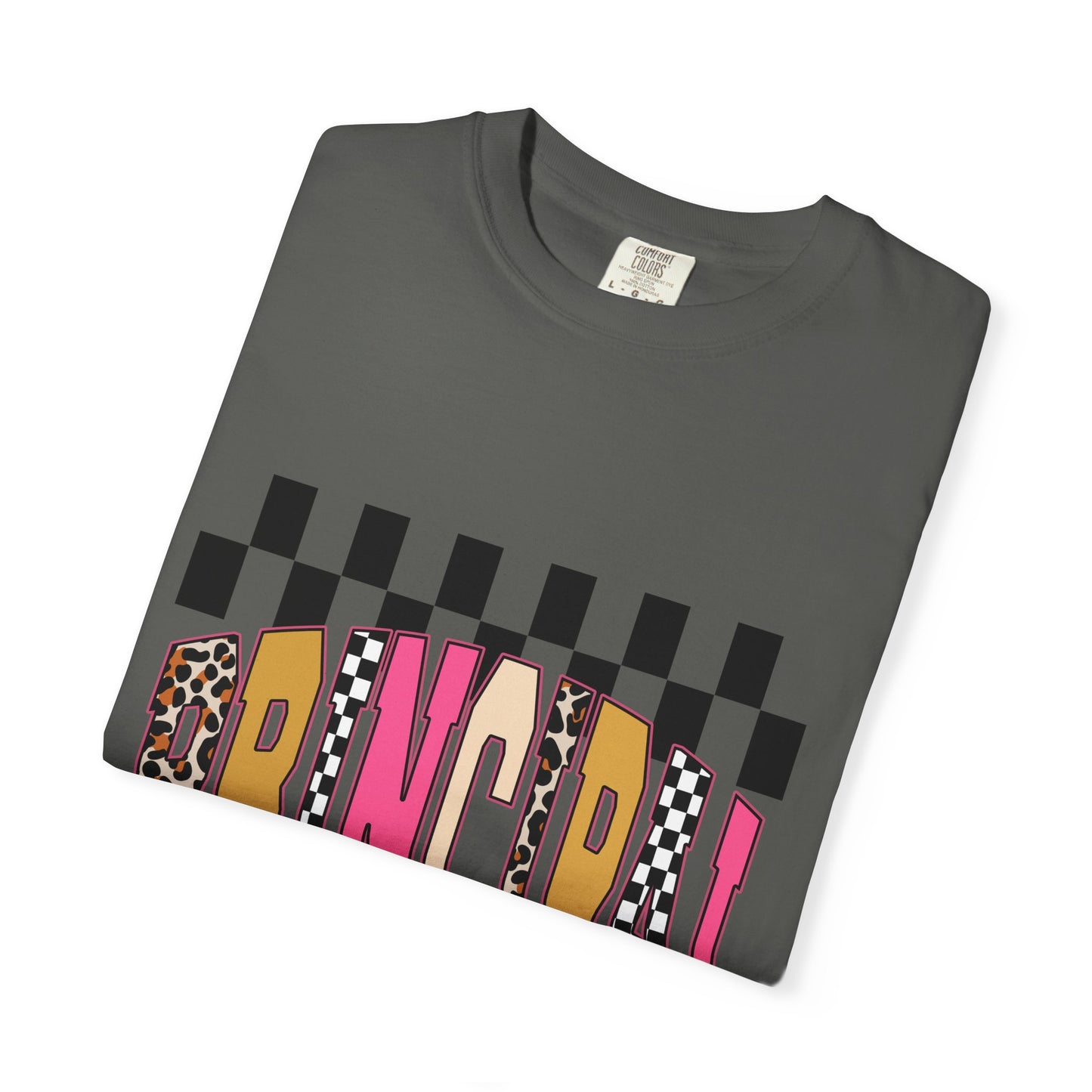 Principal Bow Stripe T‑Shirt — Cute Pink & Navy Teacher Tee