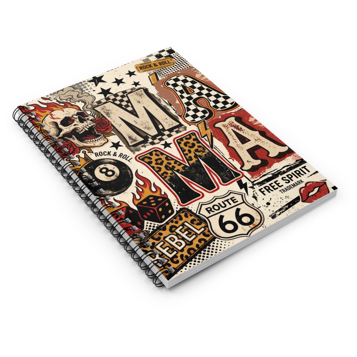 Rock & Rebel Spiral Notebook — Route 66 Skull Doodle Journal (Ruled)