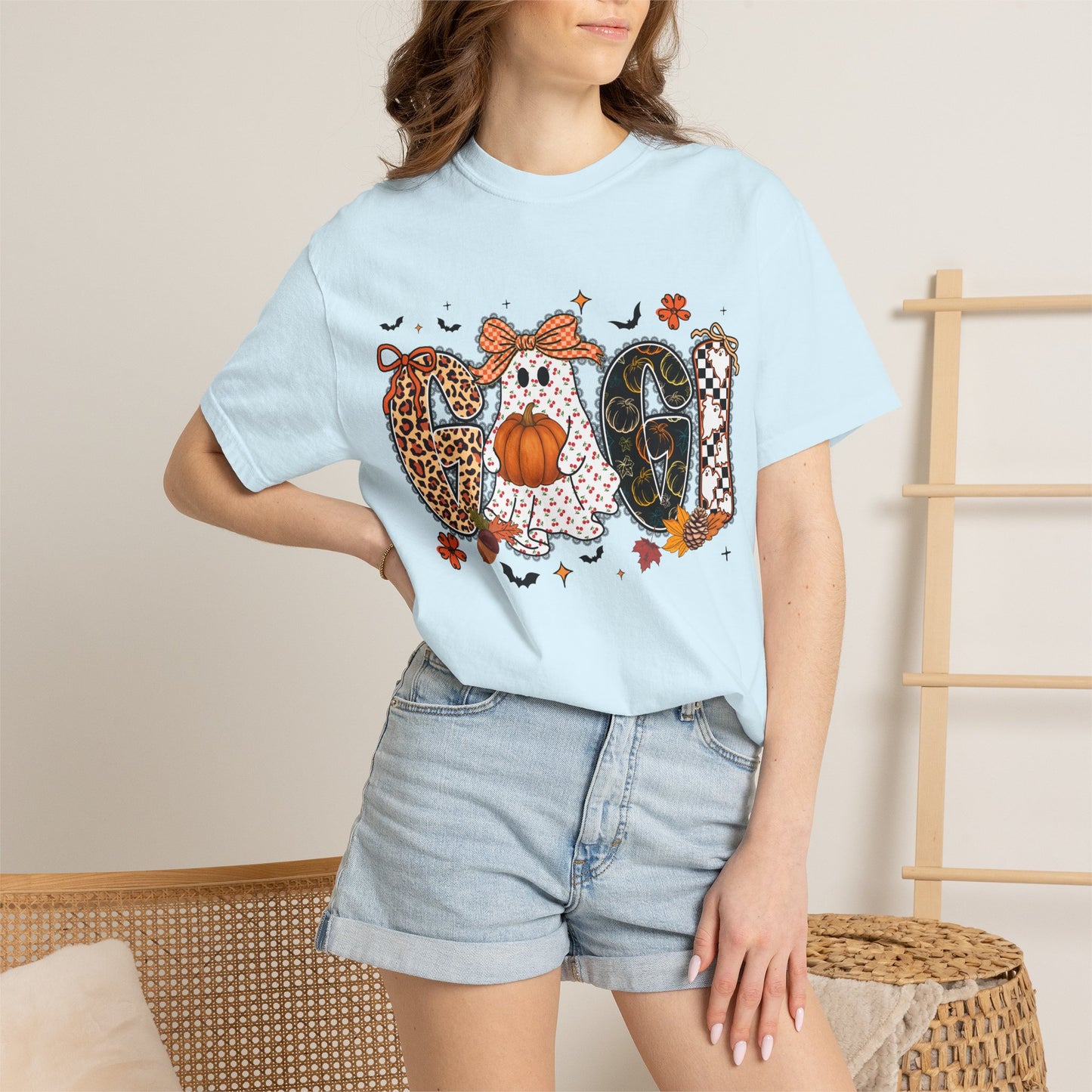 Halloween "Gigi" T-Shirt — Pumpkin, Leopard & Mask Fall Tee
