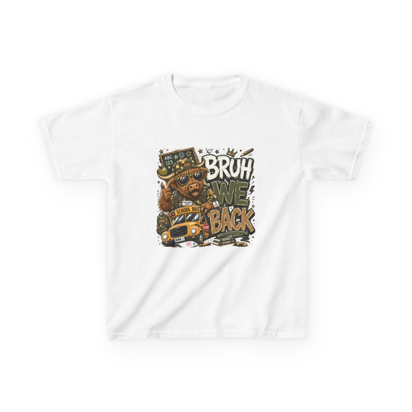 Kids Tee — 'Bruh We Back' Highland Cow Graphic