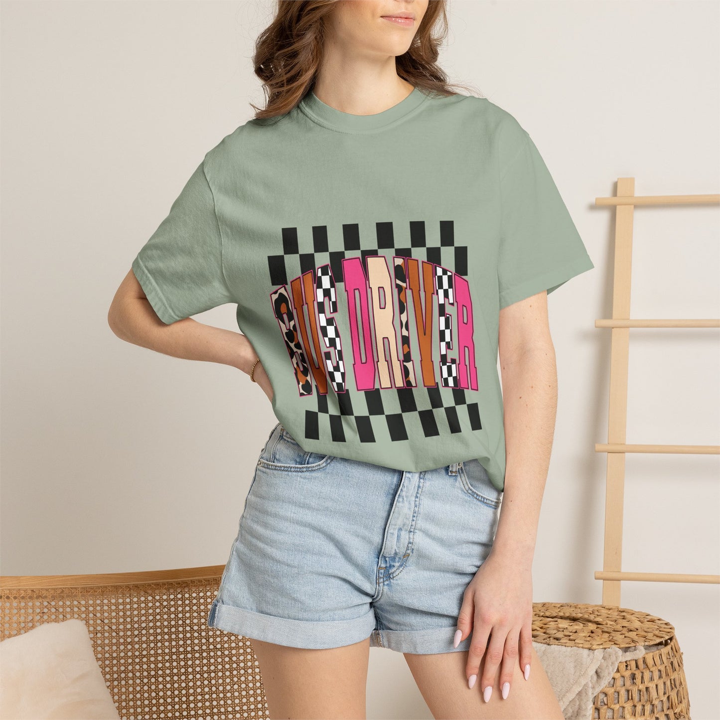 T-Shirt — 'Bus Driver' Checkerboard Graphic Tee (Retro Skate/Punk Vibe)