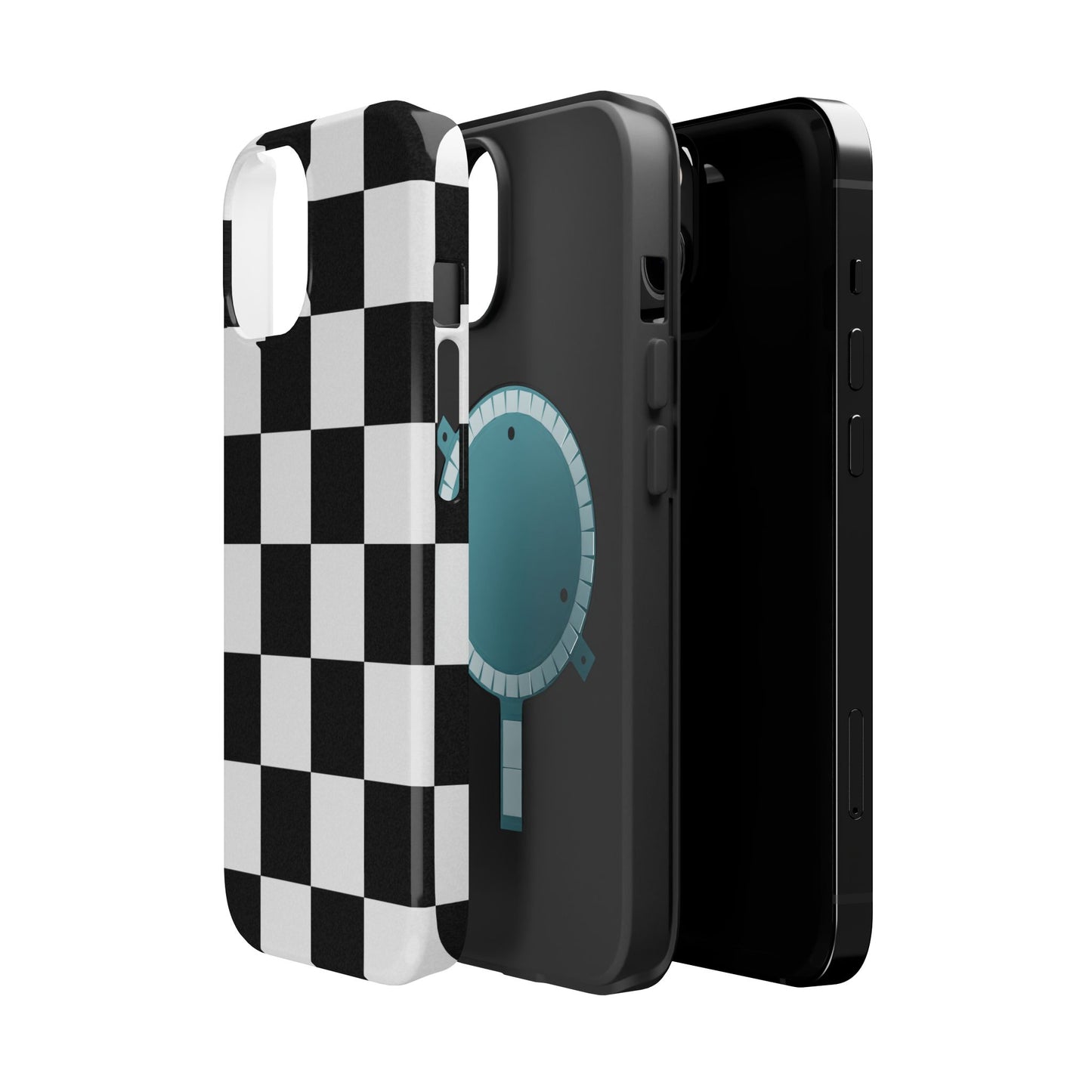 Black & White Checkered Magnetic Impact Phone Case — Shockproof, Wireless Charging Compatible