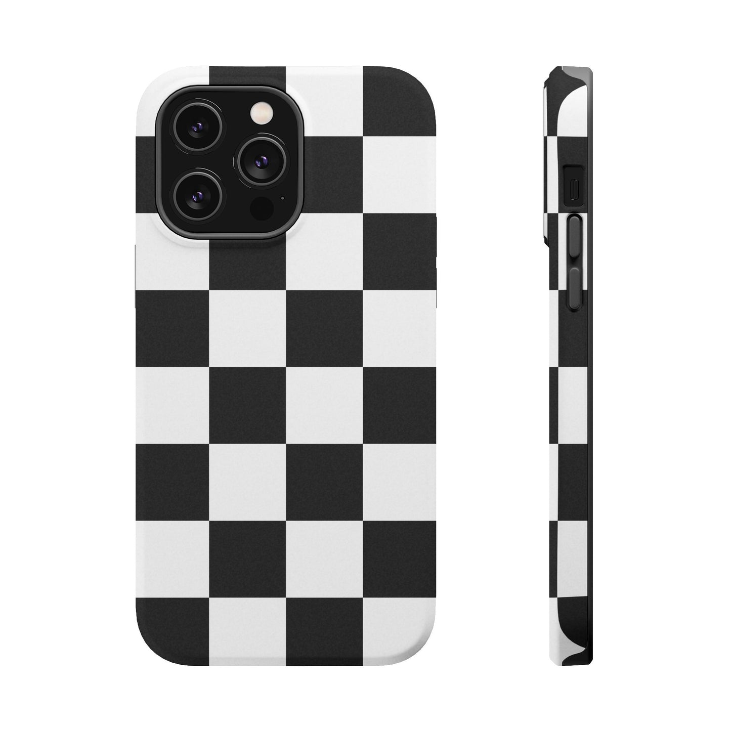 Black & White Checkered Magnetic Impact Phone Case — Shockproof, Wireless Charging Compatible