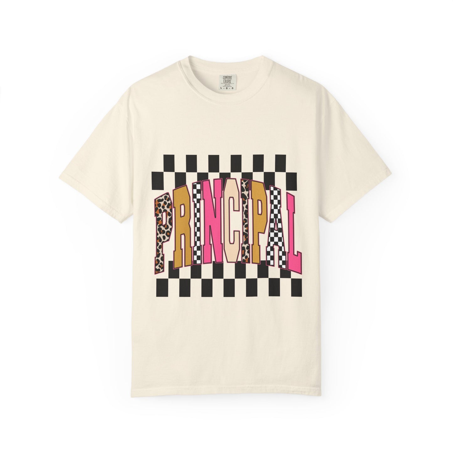 Principal Bow Stripe T‑Shirt — Cute Pink & Navy Teacher Tee